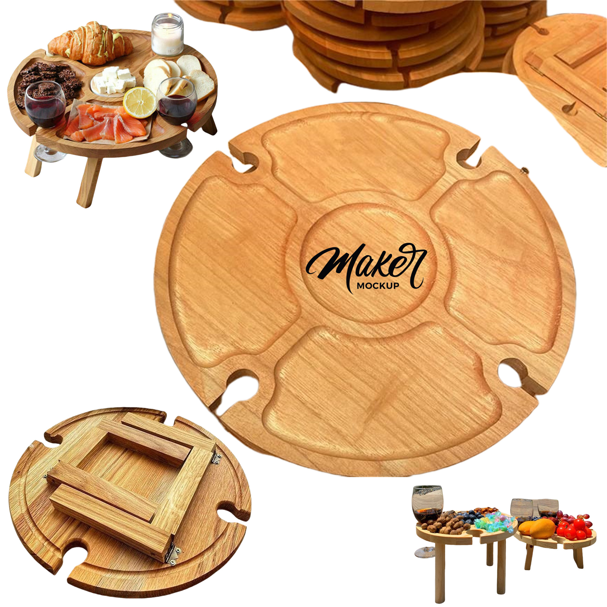 4 Wine Glasses Holder Portable Wine Table 4