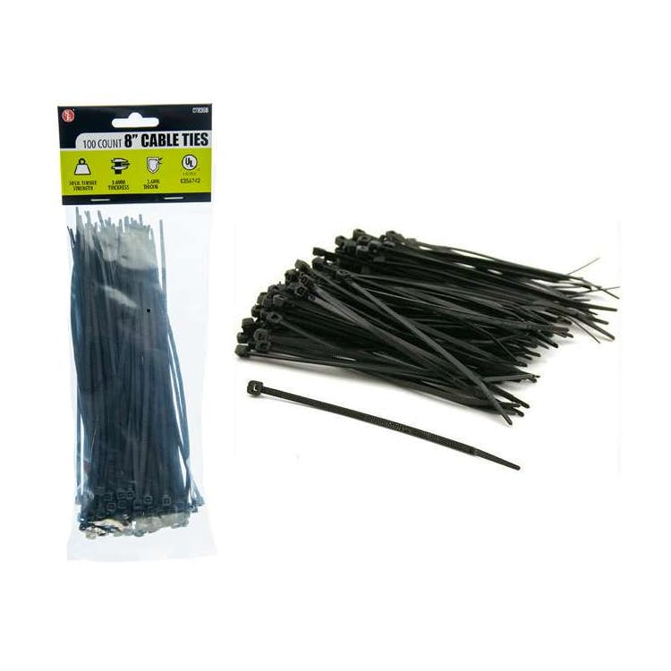 100-Piece Set Cable Ties Black - 8" x 3.6MM 1