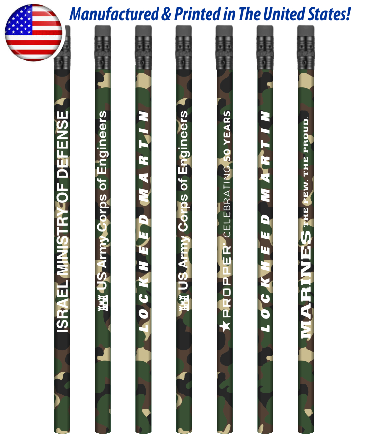USA Made Forest Camo Pencil w/ Black Eraser, #2 lead 1