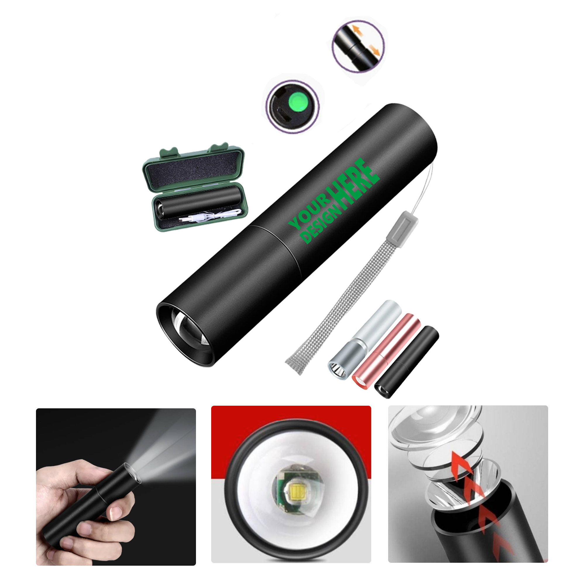 MOQ 50 LED Rechargeable Flashlight High Beam Multifunctional Mini 2