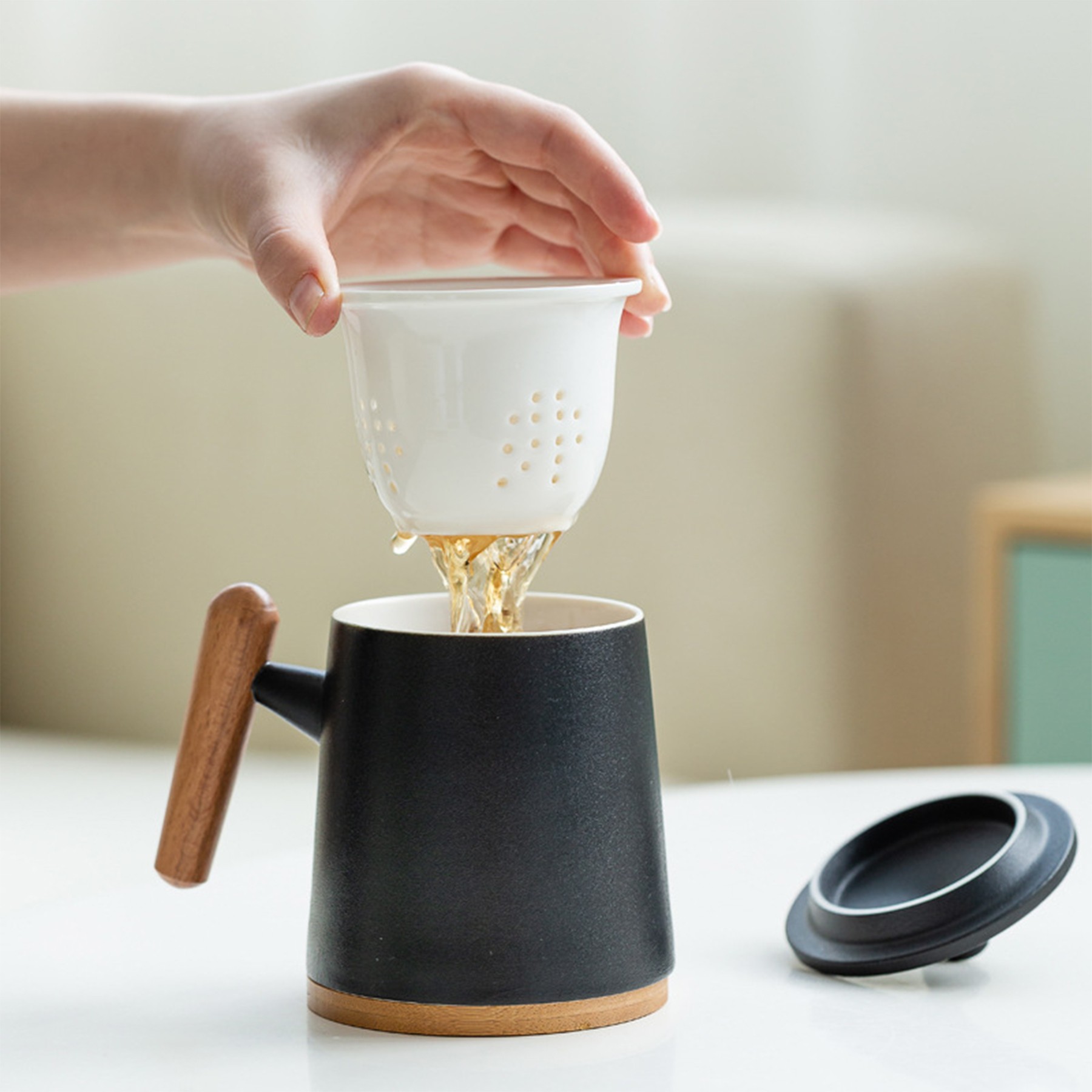 10Oz/300Ml Ceramic Teacup W/ Coaster And Infuser 4