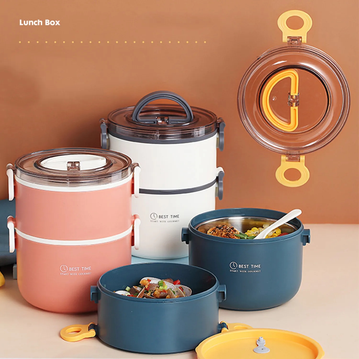 Circular Large Capacity Double Layered Lunch Box 8