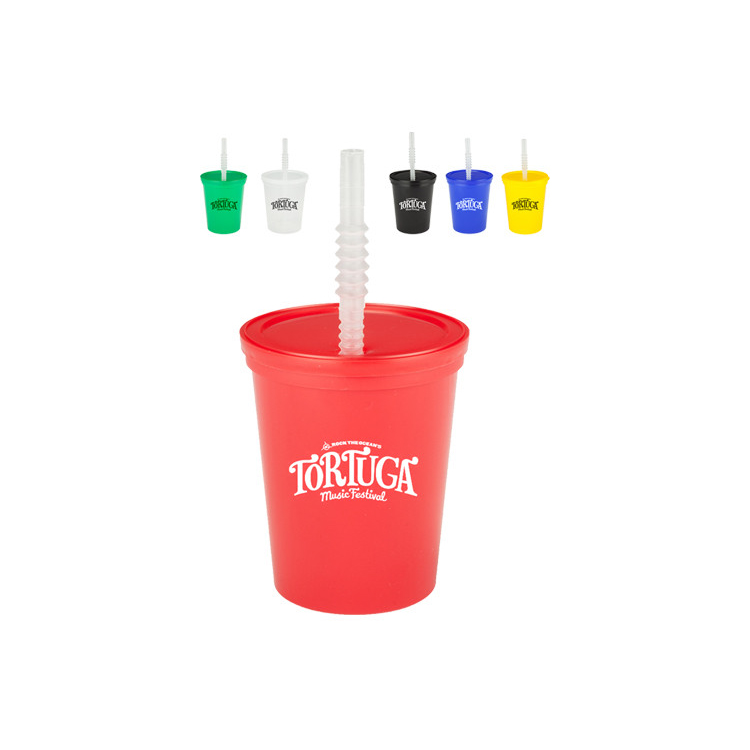 16 oz. Plastic Stadium Cup with Lid and Straw - USA Made 7
