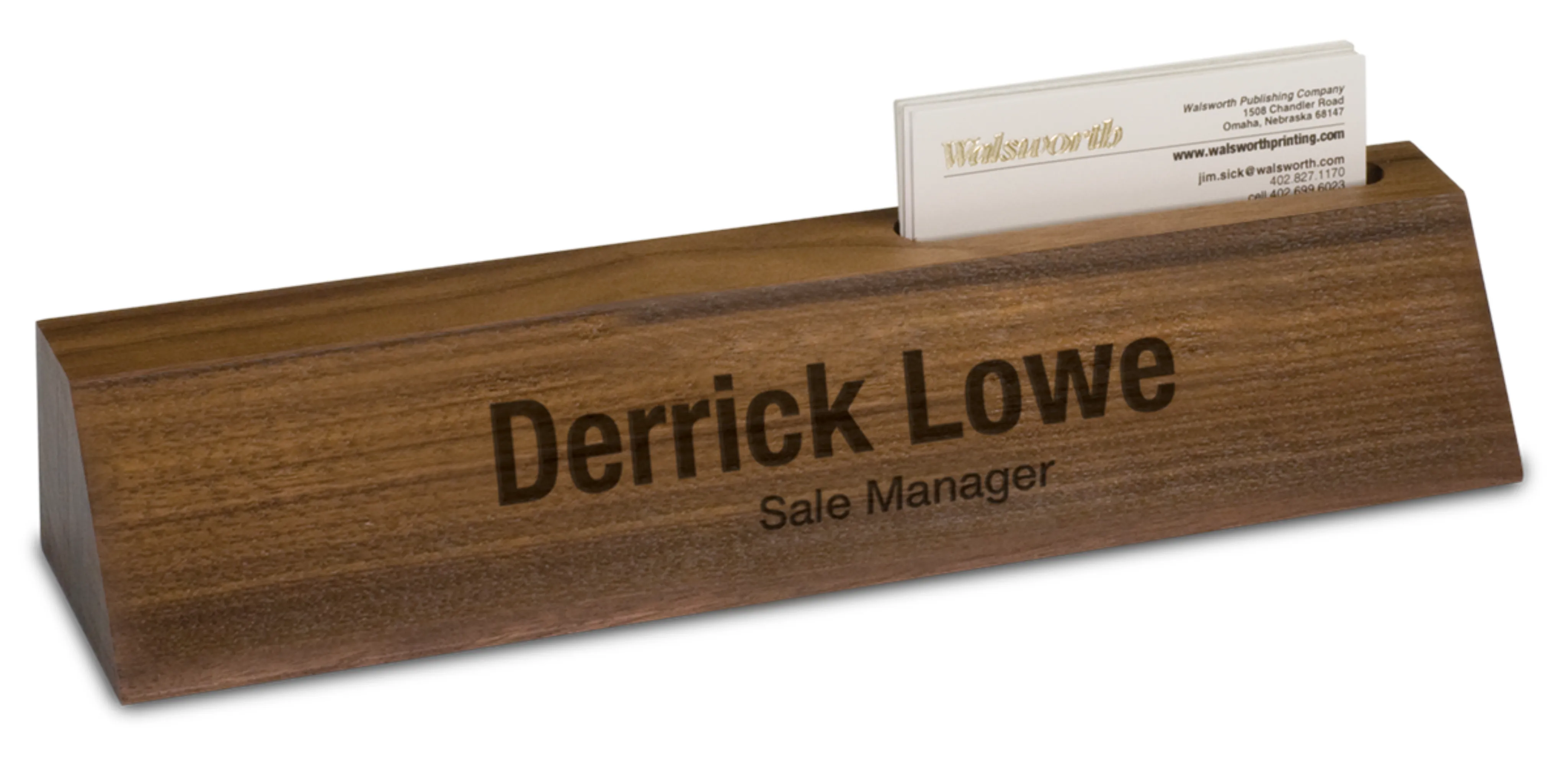 10" Genuine Walnut Desk Wedge with Business Card Holder 4