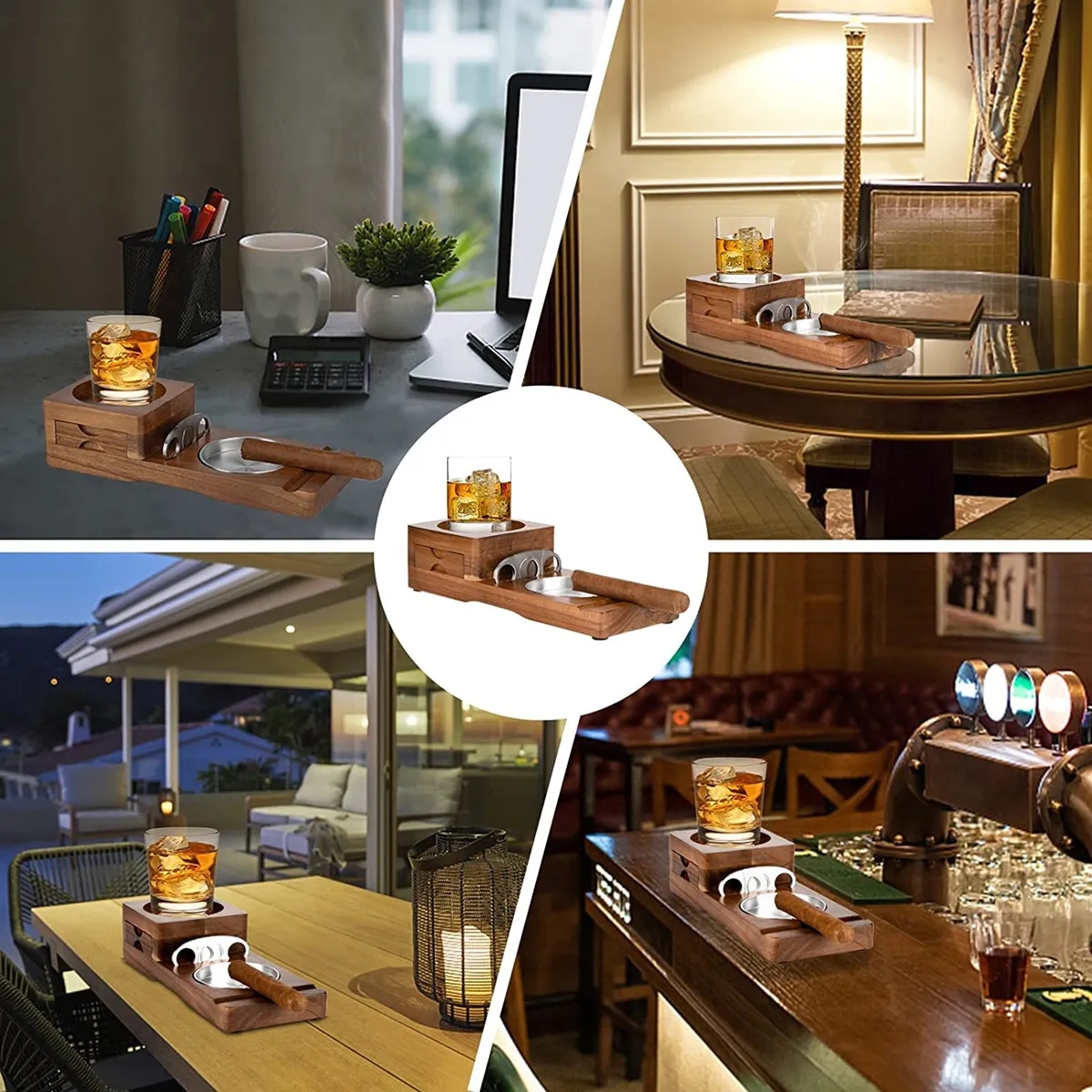 Cigar Ashtray Coaster With Whiskey Glass Tray 5