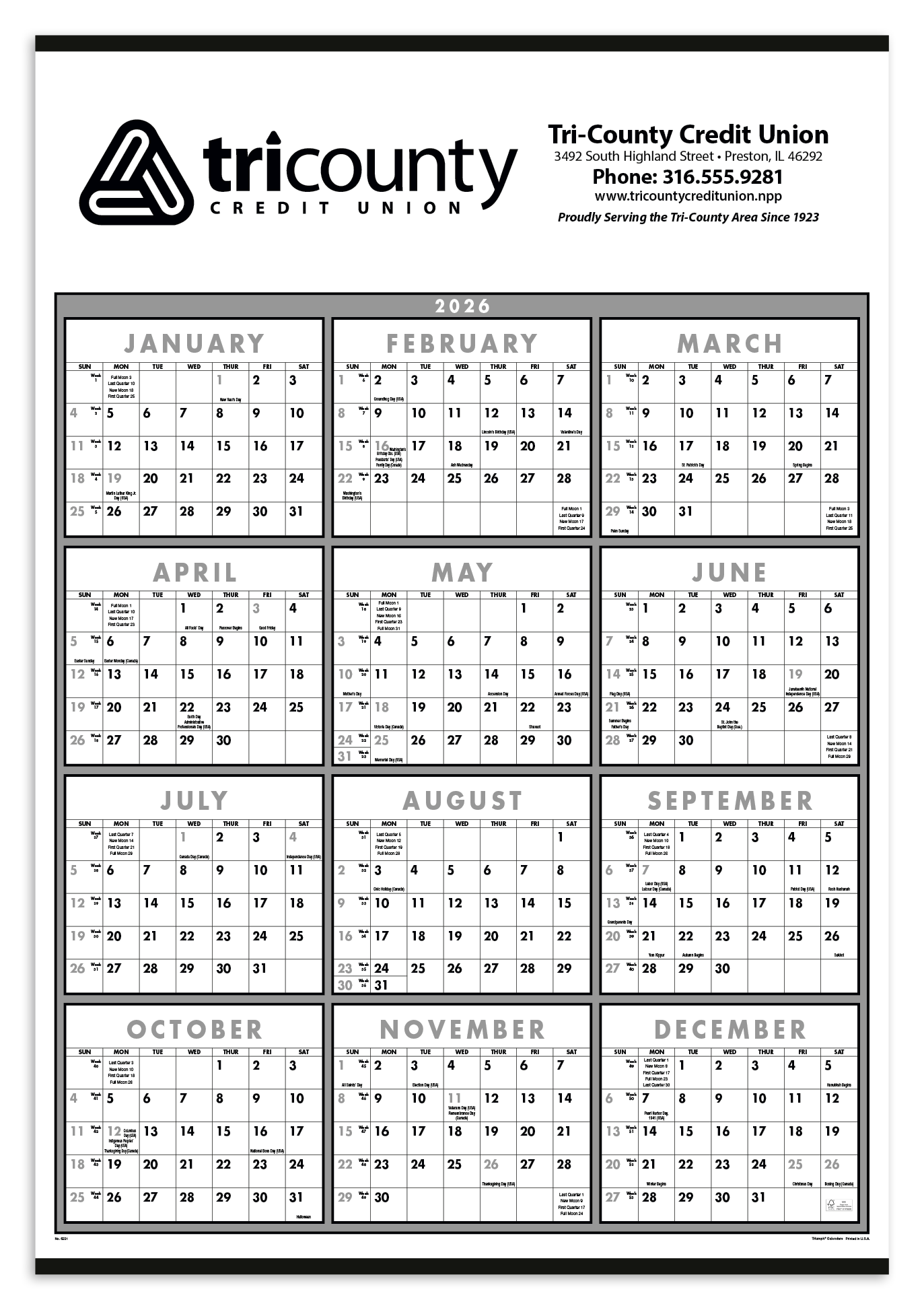 Triumph® Calendars Black & White Span-A-Year Non-Laminated Calendar 45