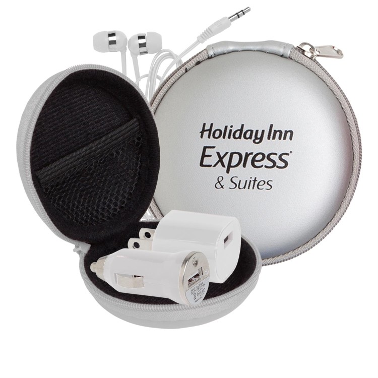 Audio on the Go Tech Kit in Round Zippered Case