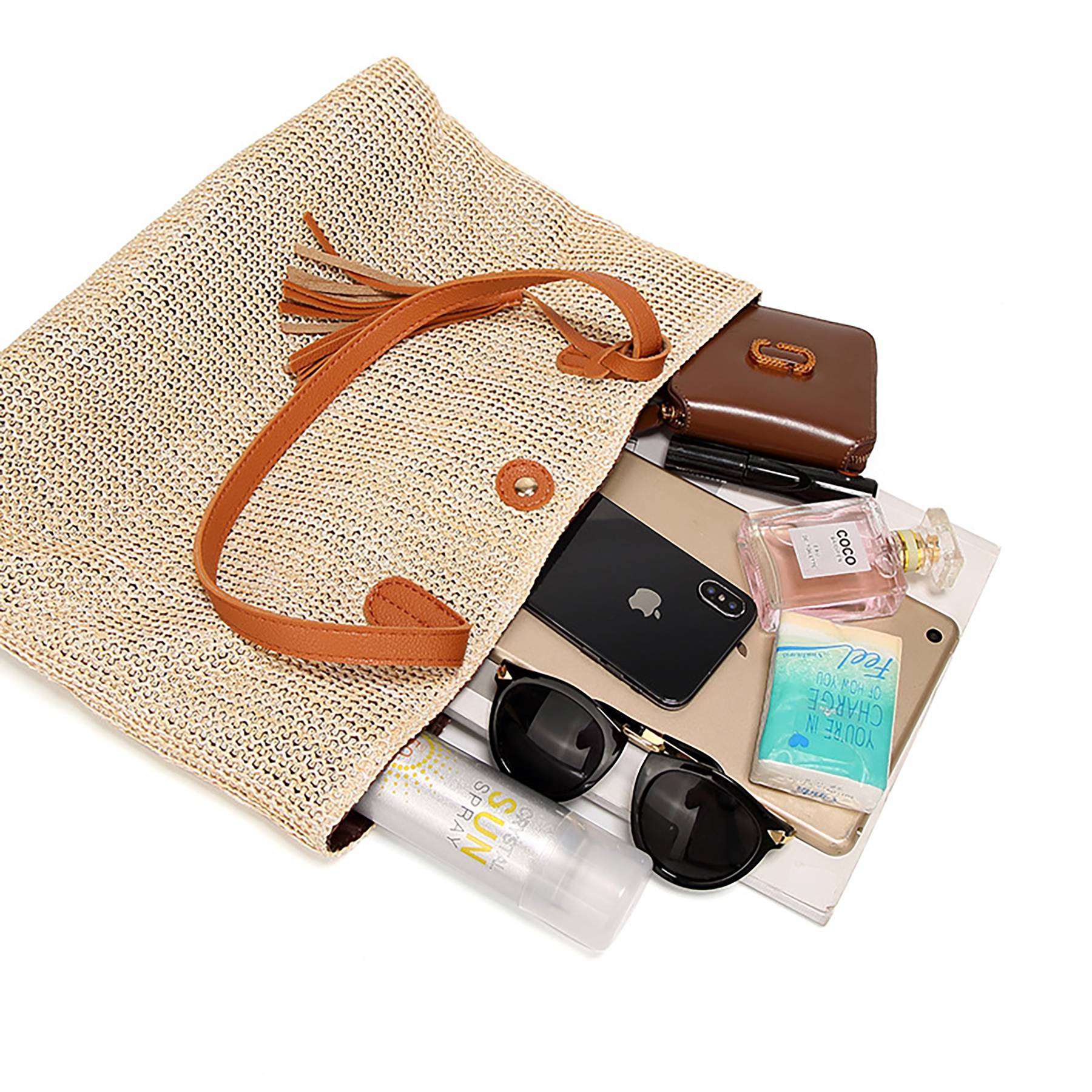 Large Straw Beach Bag for women, custom tote bag with logo imprint 4