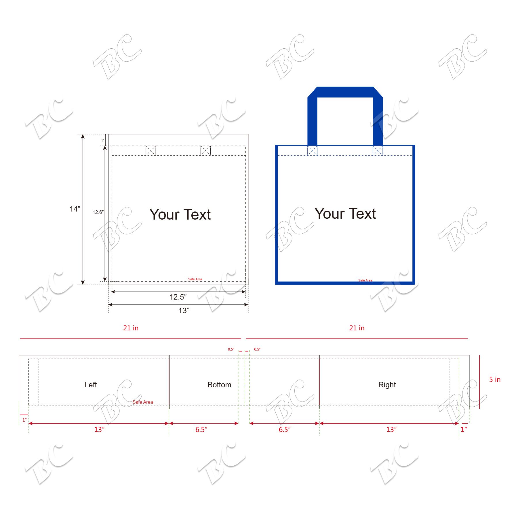 Free shipping Color Trim Dye Sub TOTE BAGS 3