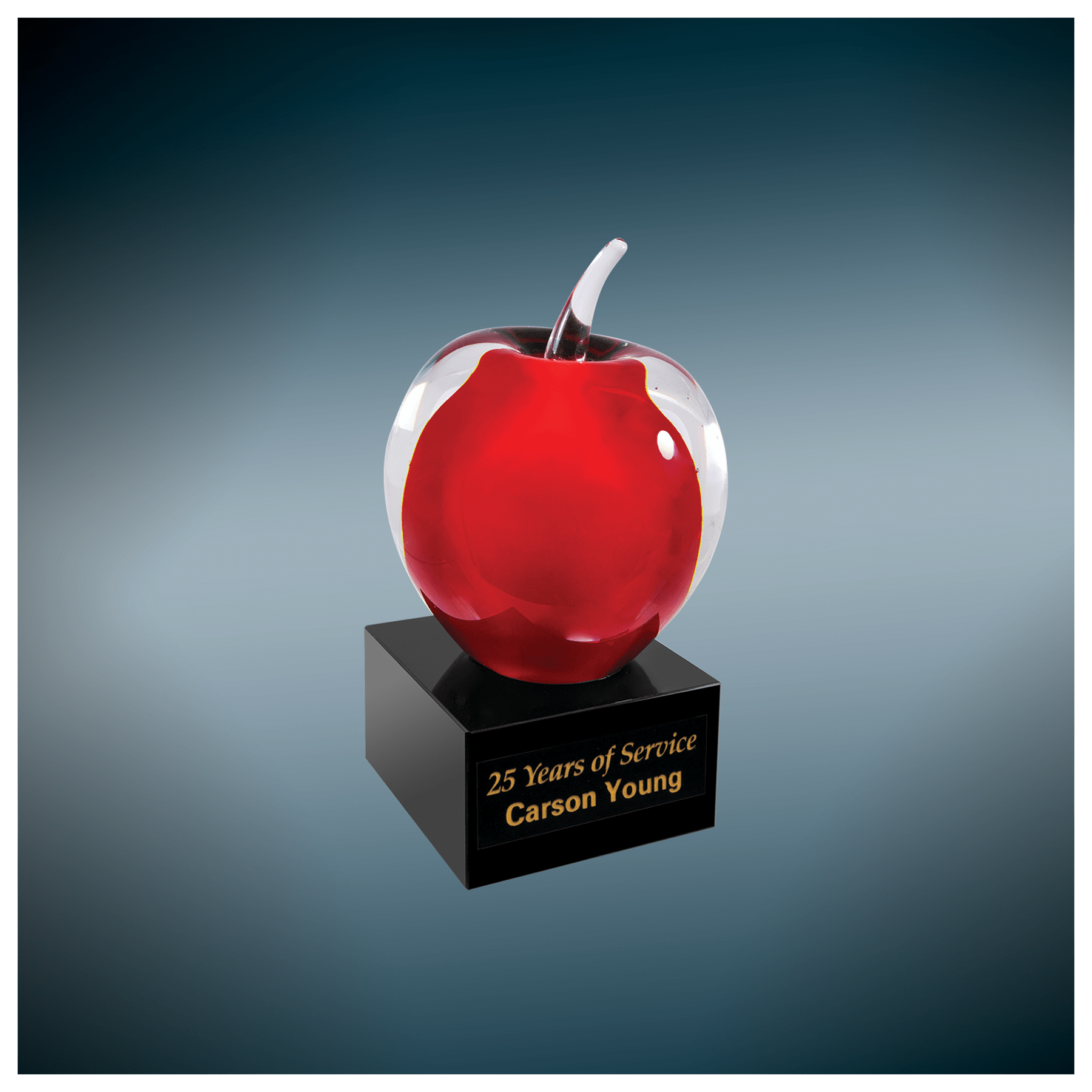 5 3/4" Red and Clear Glass Apple with Black Base 4