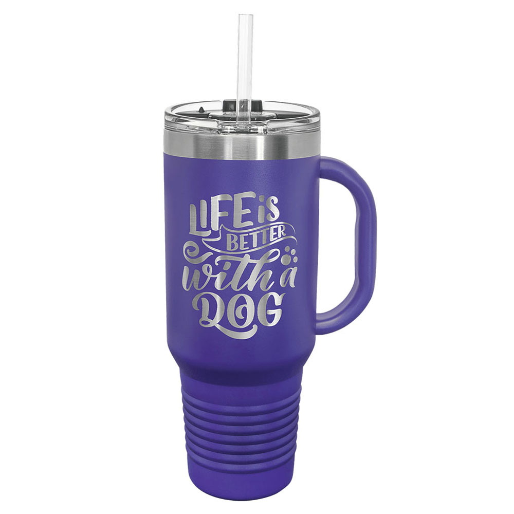 40 OzPurple Tumbler Mug w/Handle and Snap Lid 1