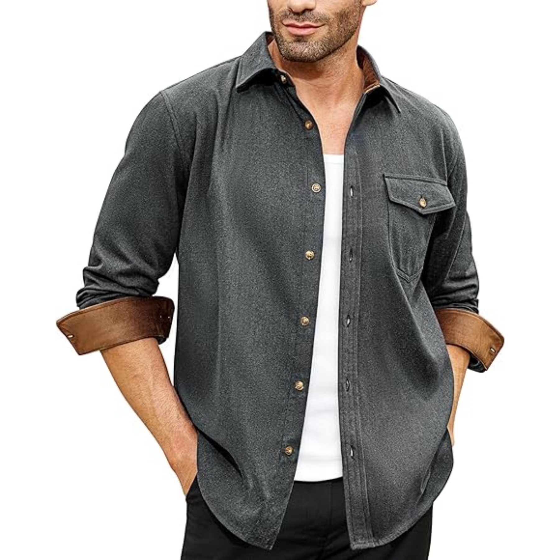 Man Long Sleeve Casual Jacket, custom dress shirt with logo imprint 15