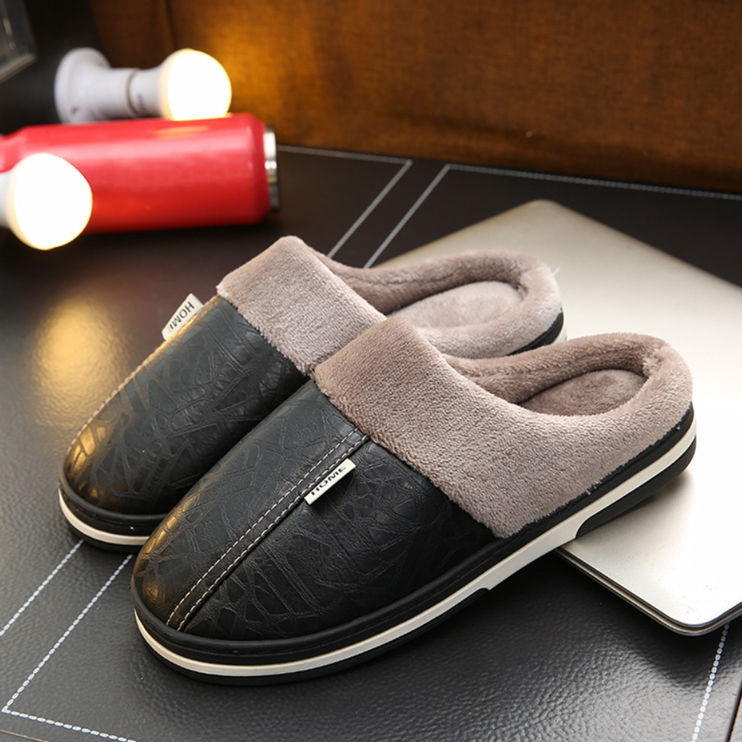 PU leather top waterproof platform slippers winter 6