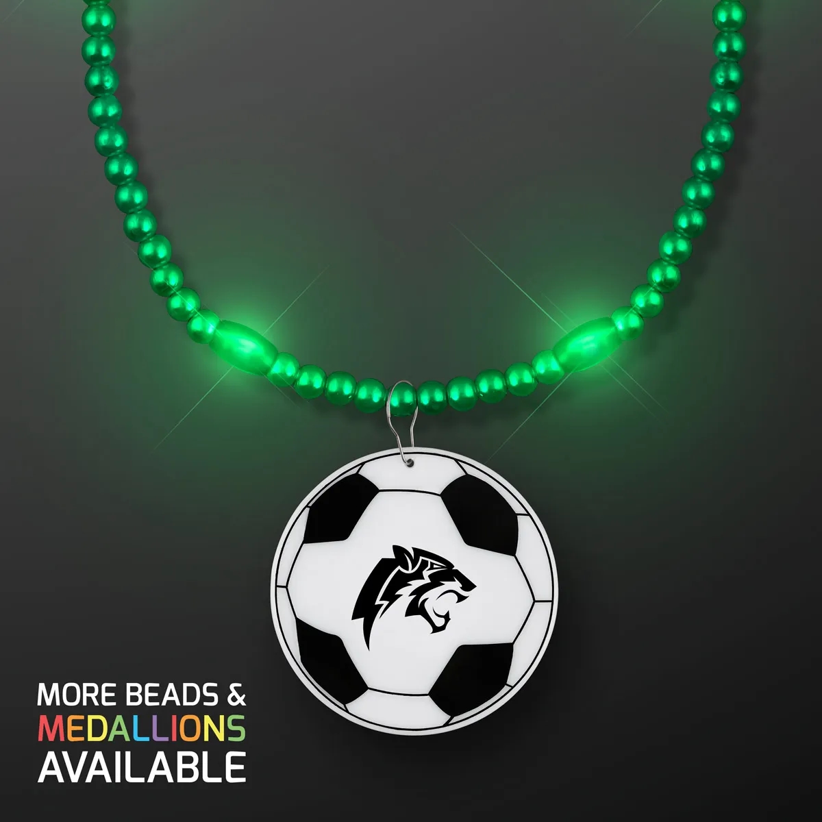 LED Bead Necklace with Soccer Ball Medallion 10