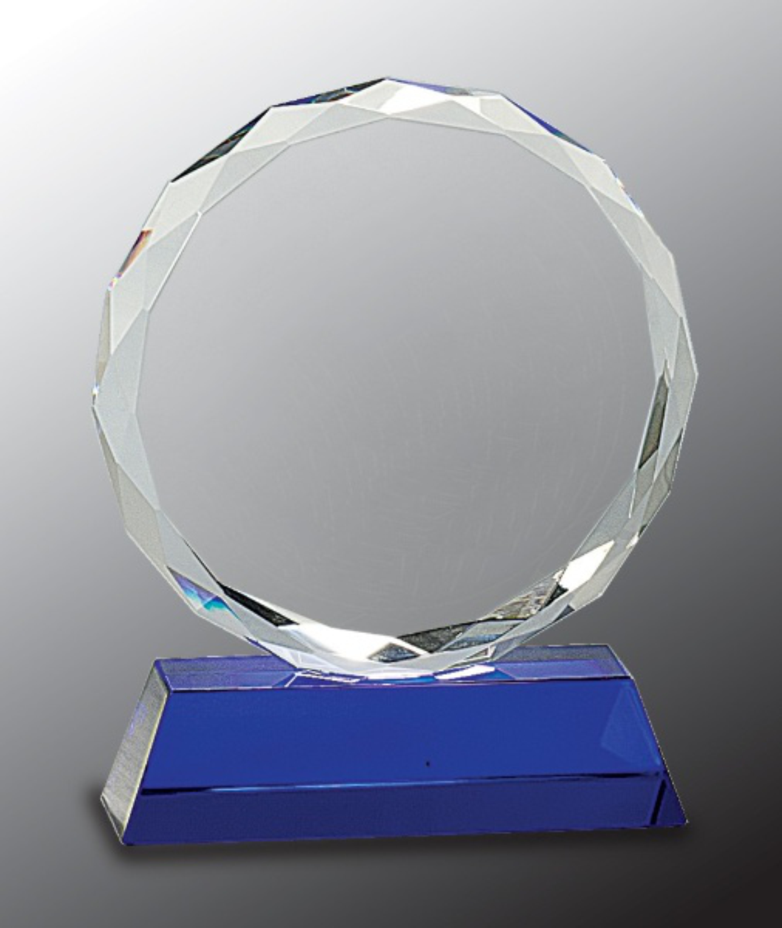 6" Round Facet Crystal Award on Blue Pedestal Base 3