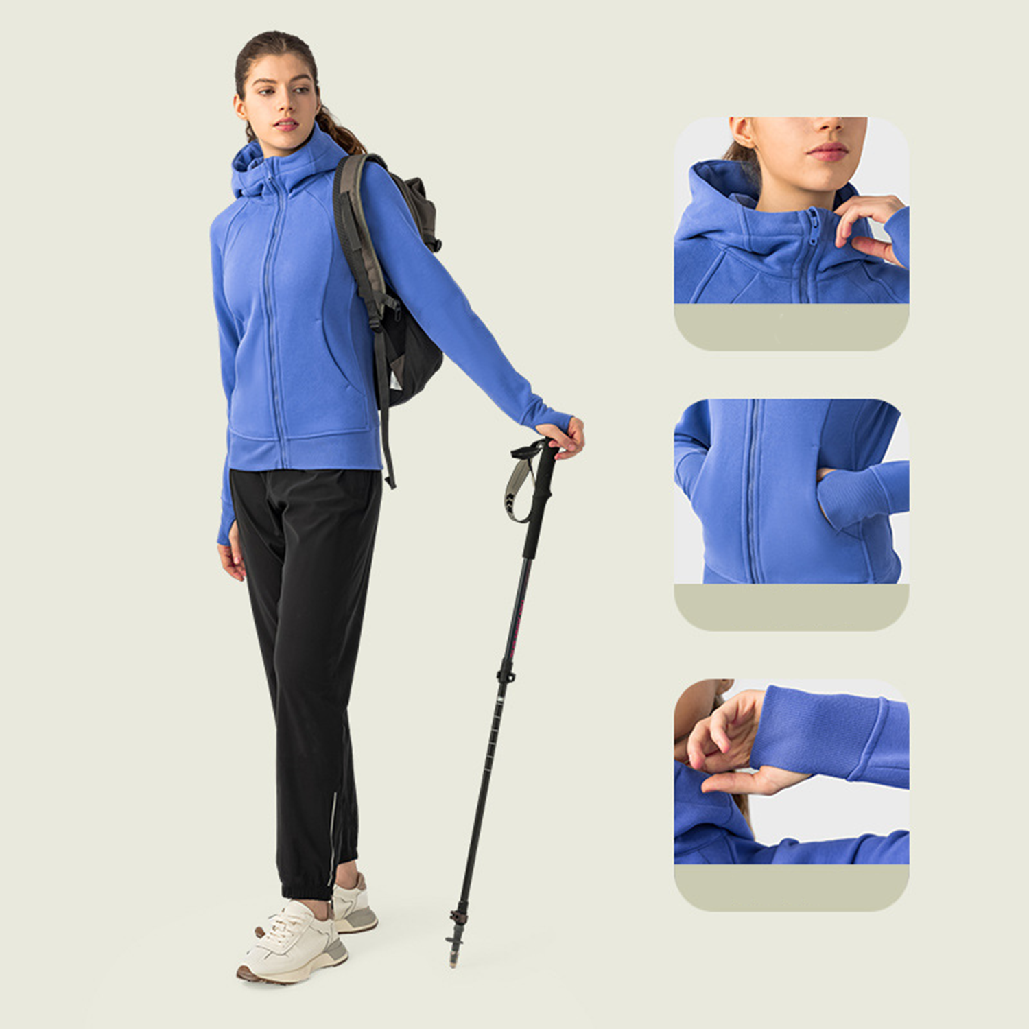 Women's Casual Cotton Long Sleeve Full Zip Hoodies 4