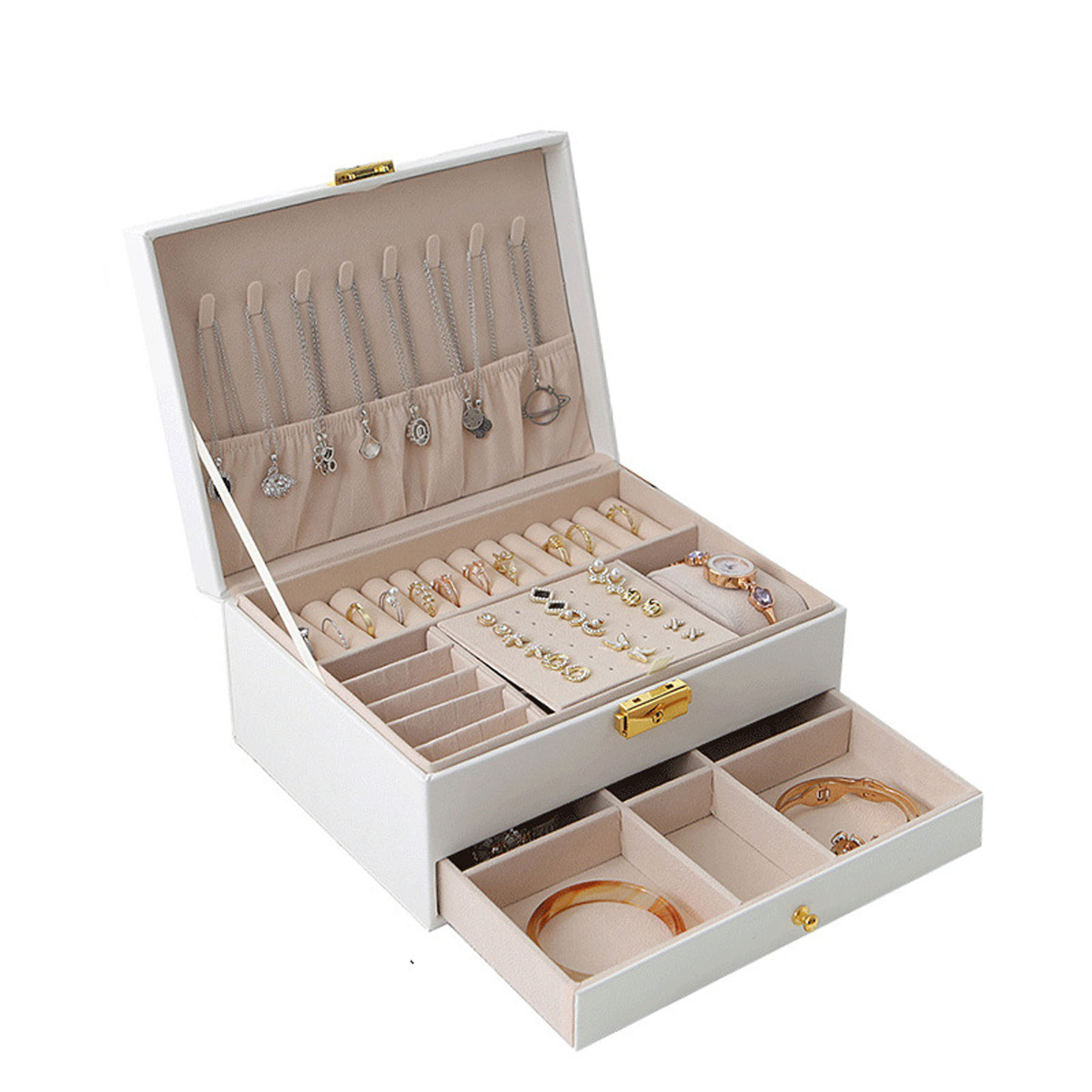 Double-Layer Drawer-Style Leather Jewelry Box 8