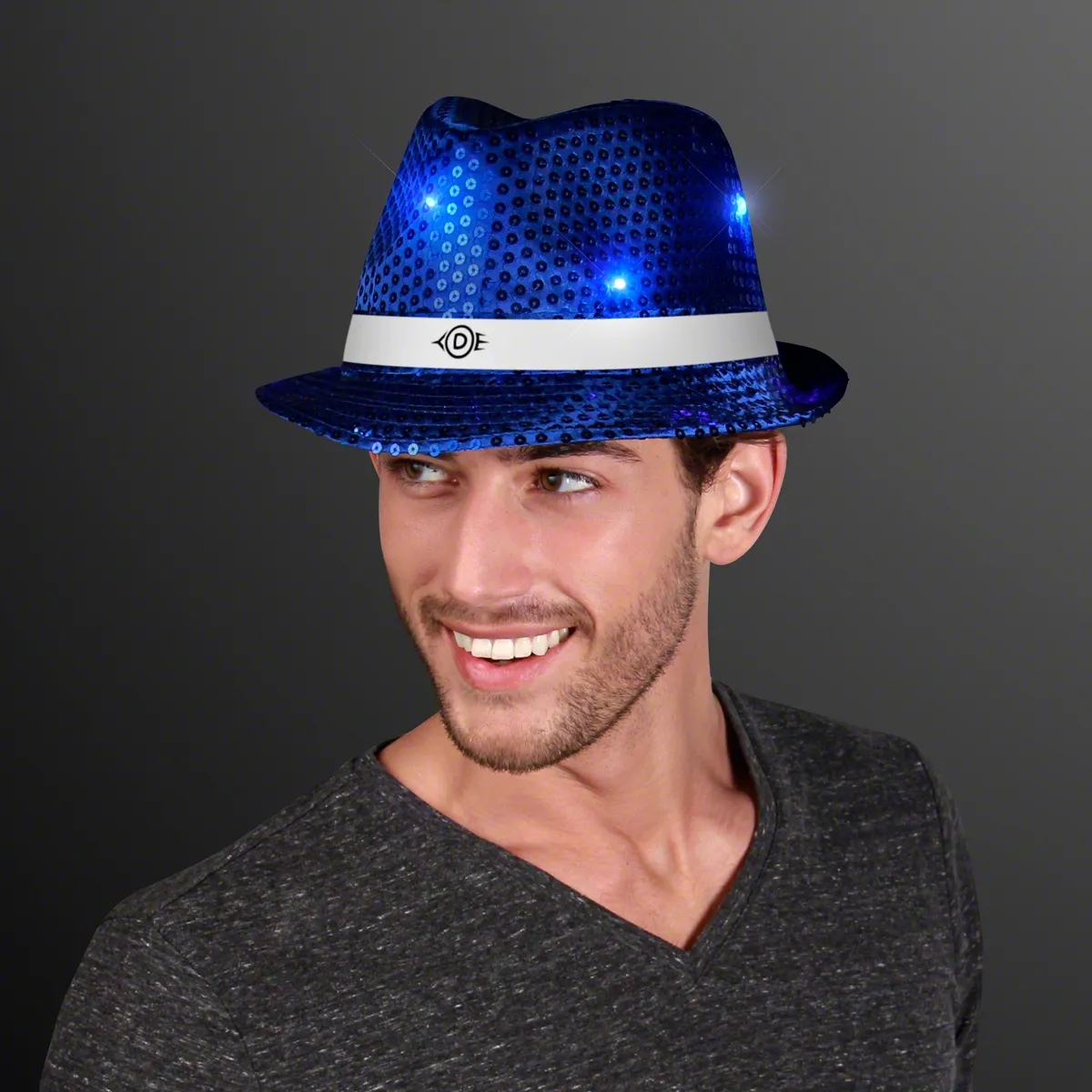 Shiny Single Colored Fedora Hats with Flashing Lights 27