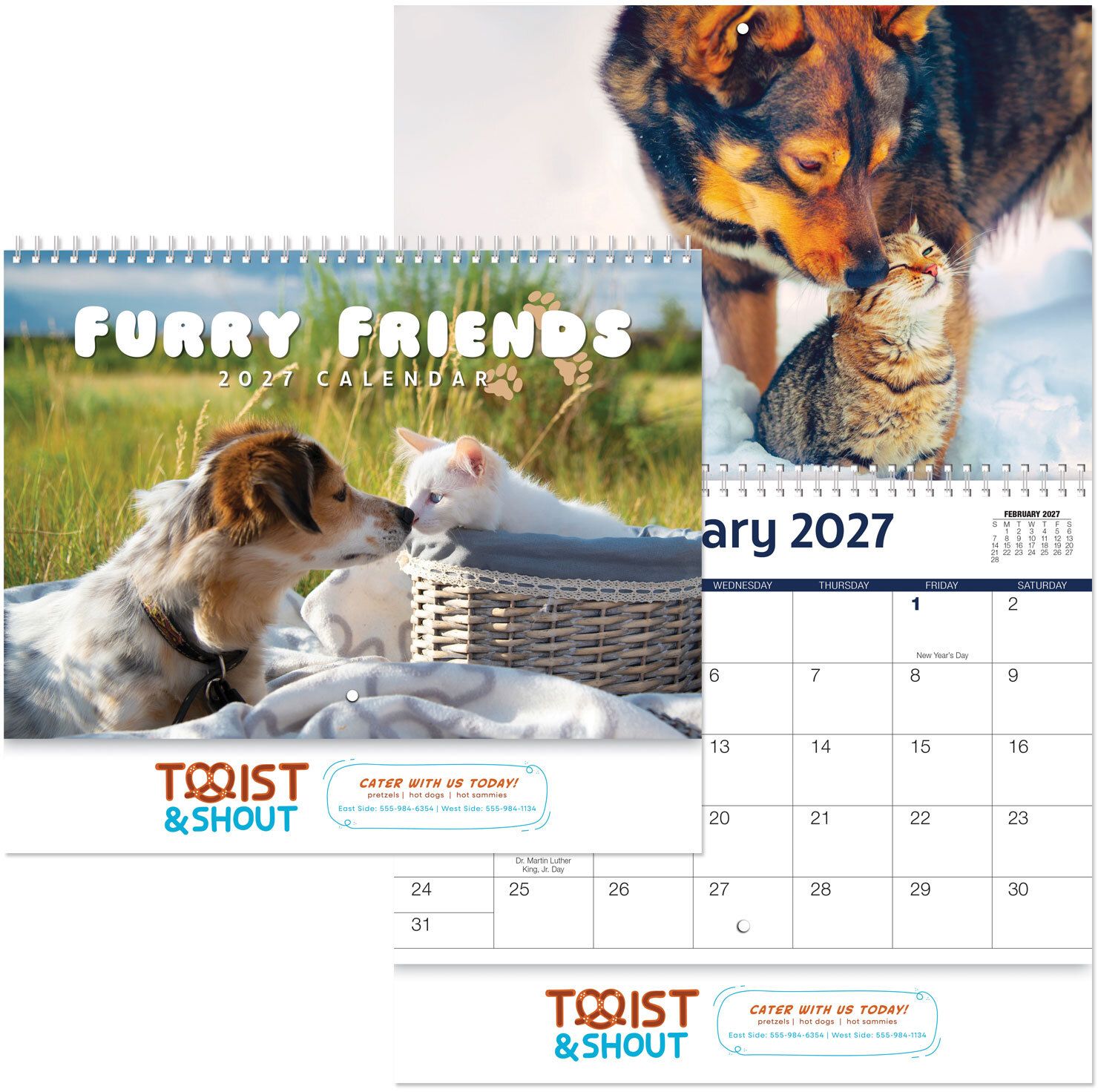 FULL COLOR FURRY FRIENDS SPIRAL WALL CALENDAR