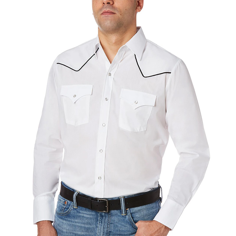 ELY Men's Long Sleeve Solid Western Shirt with Contrast Piping 1