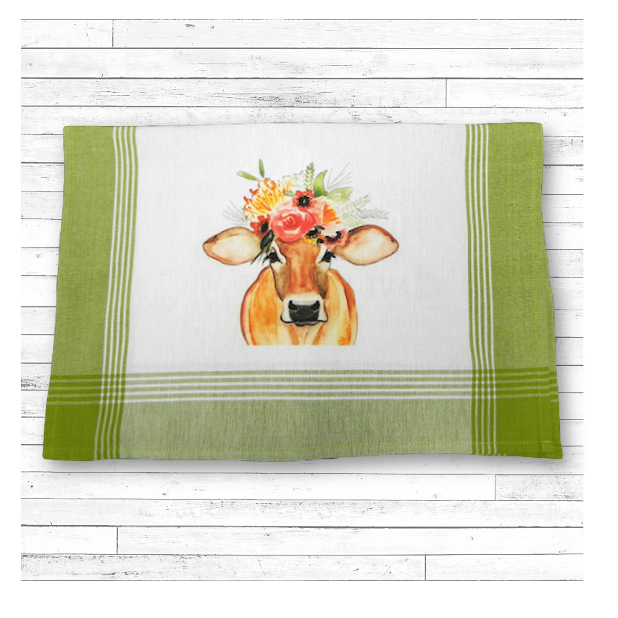 Lime/White Plaid Kitchen Towel with Custom Print 3