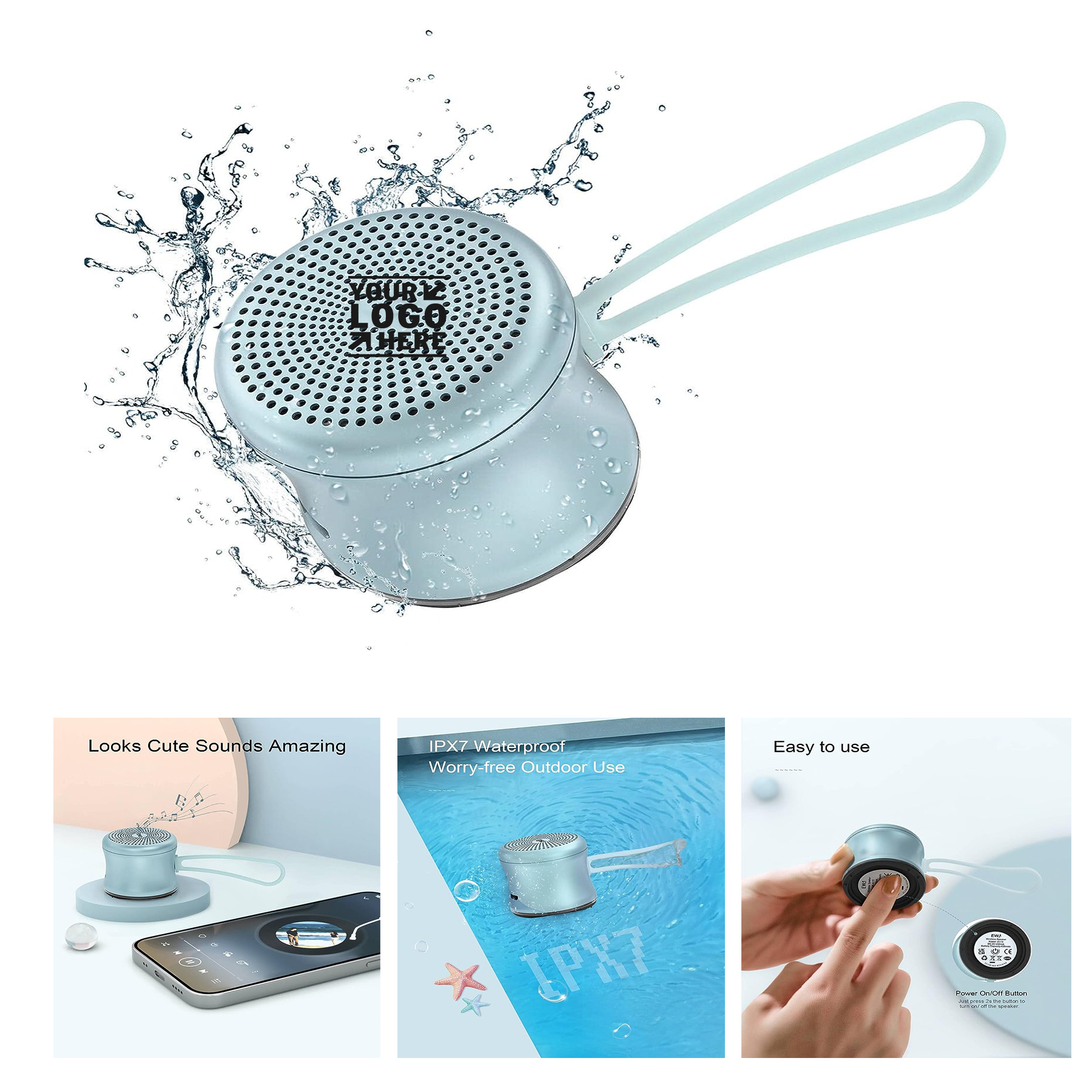 Cute Metal Wireless Portable IPX7 Waterproof Mini Bass Radiator Bluetooth Small Speaker with Lanyard