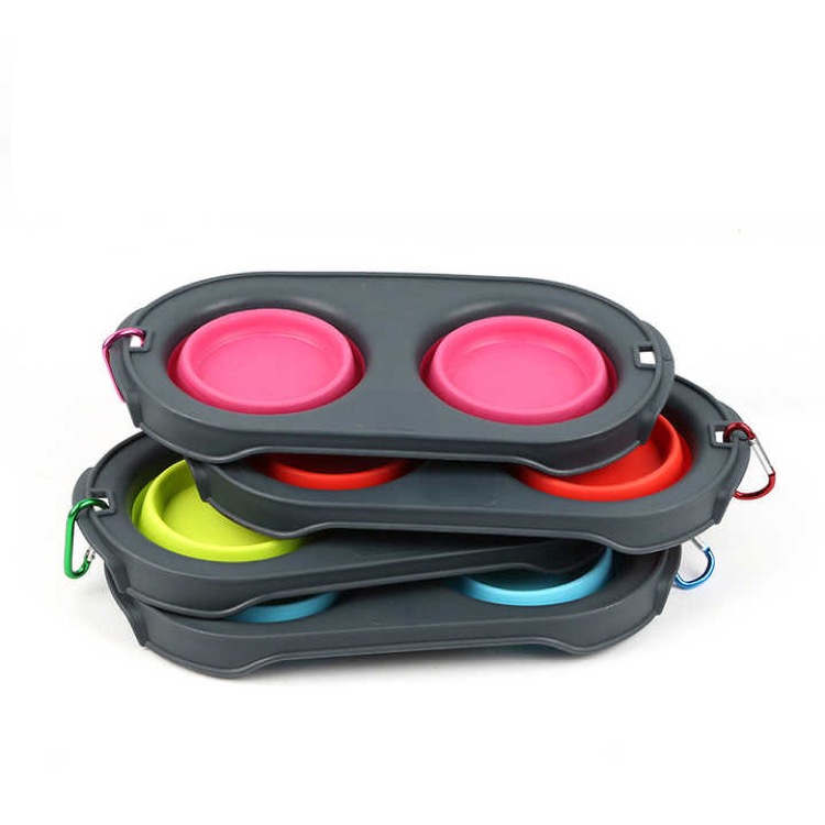 Pets Double Bowl Collapsible Travel Feeder 5
