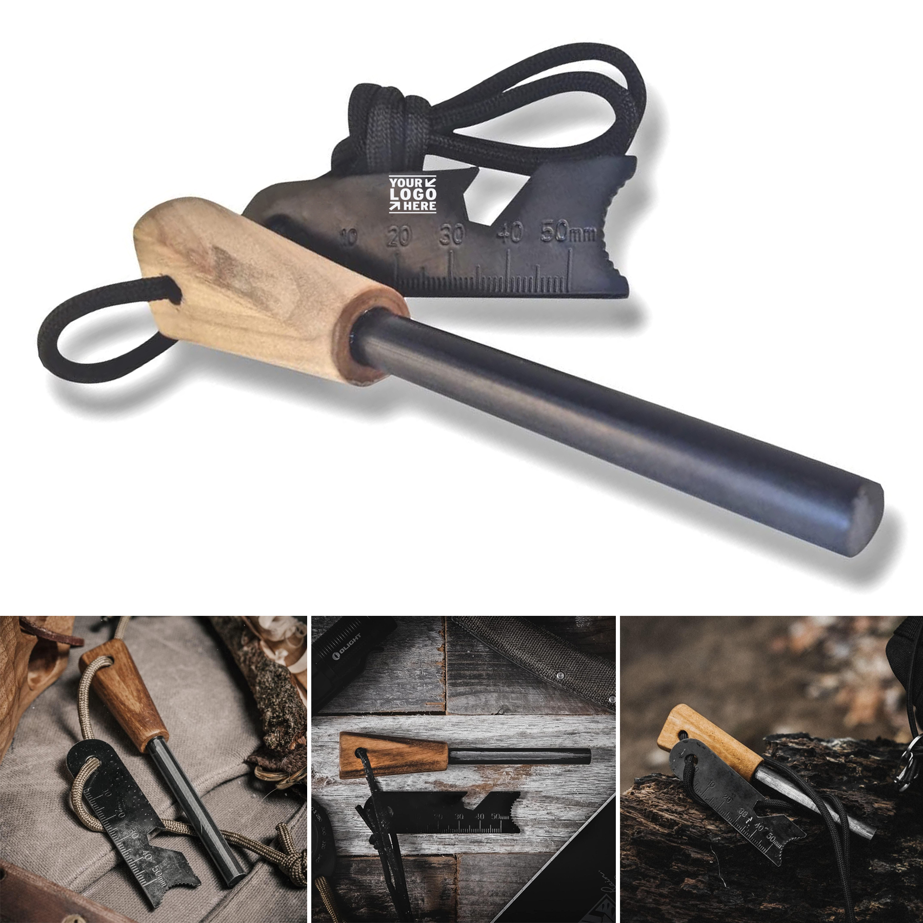 Handcrafted Wood Handle Traditional Ferro Rod  Fire Starter  