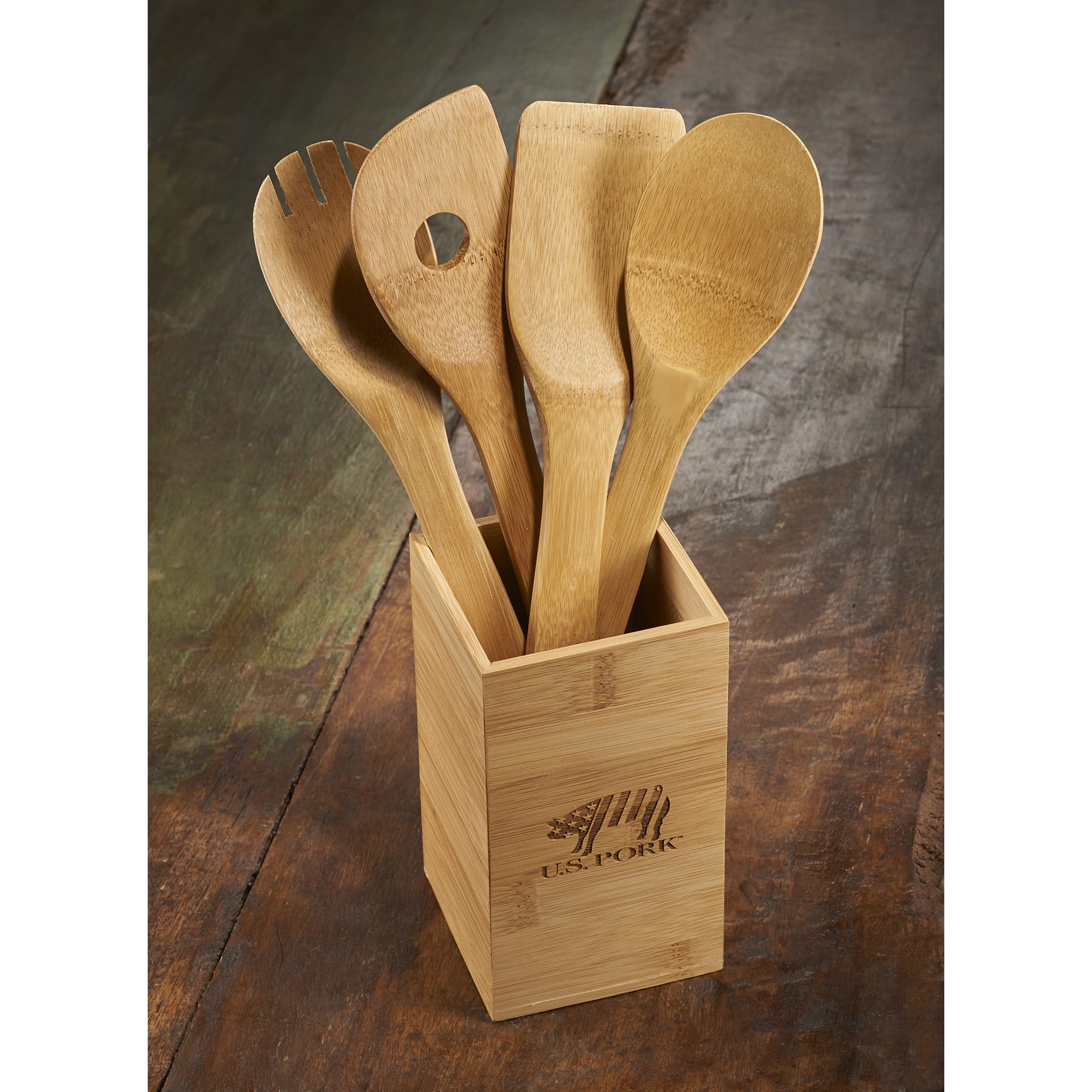 Bamboo 4-piece Kitchen Tool Set and Canister 17