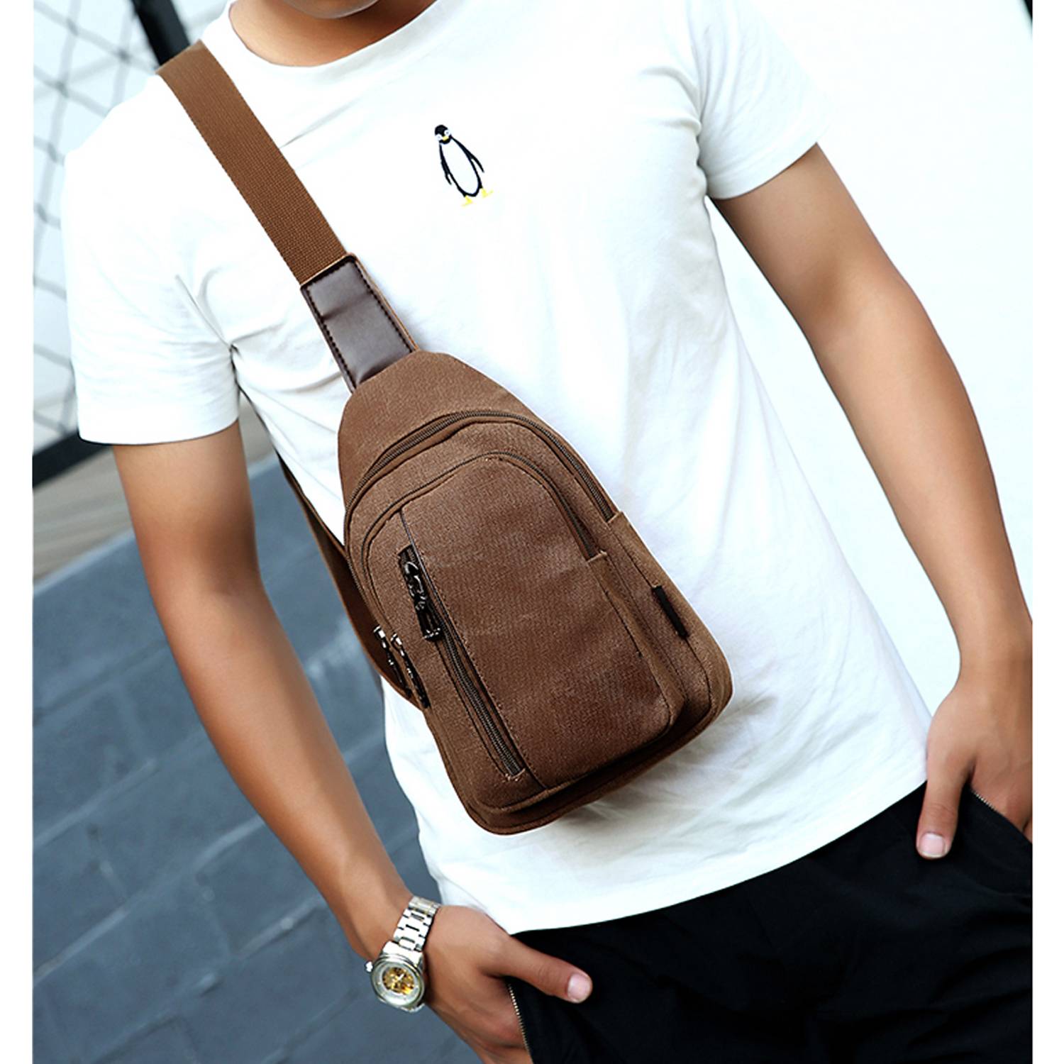 Crossbody Canvas Sling Bag Backpack with Adjustable Strap 1