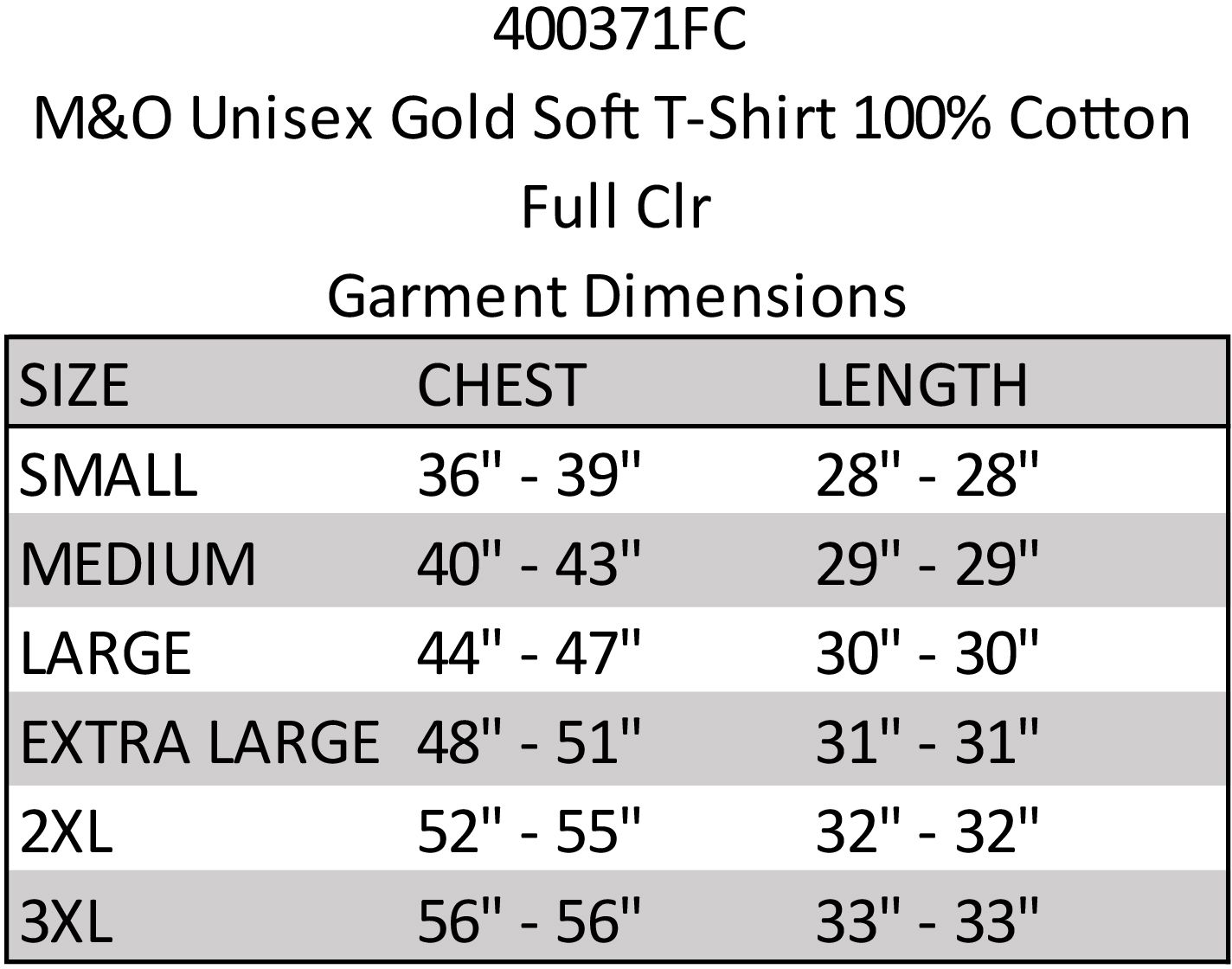 M&O UNISEX GOLD SOFT T-SHIRT 100% COTTON FULL CLR 16