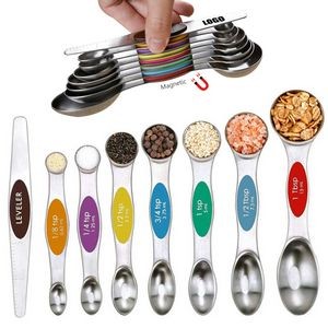 Colorful Stainless Steel Magnetic 8 In 1 Dual Measurement Spoons With Silicone Handle 16