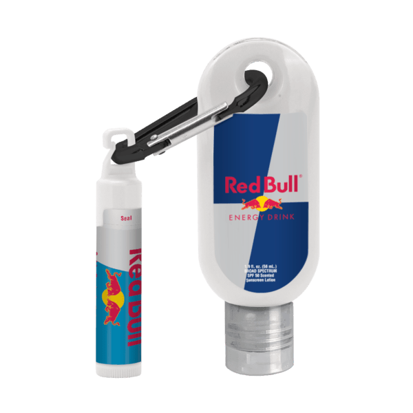 Custom 1.9 oz. SPF 50 Sunscreen with Carabiner and SPF 15 Lip Balm in White Tube with Hook Cap 3