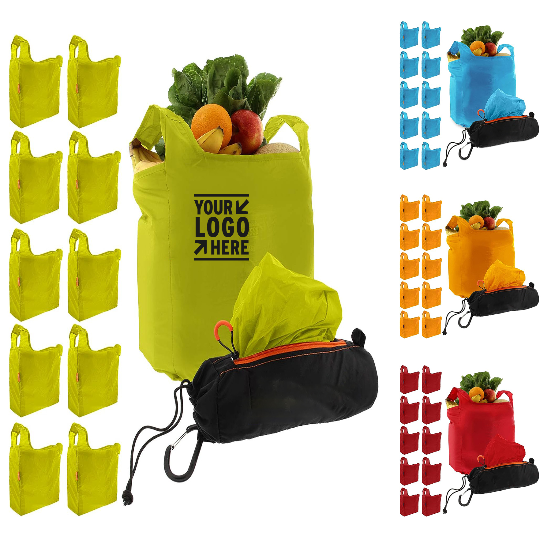 Hold 50lbs Heavy Duty Reusable Shopping Bag Washable Grocery Inside Compact Pod with Carry Clip 2