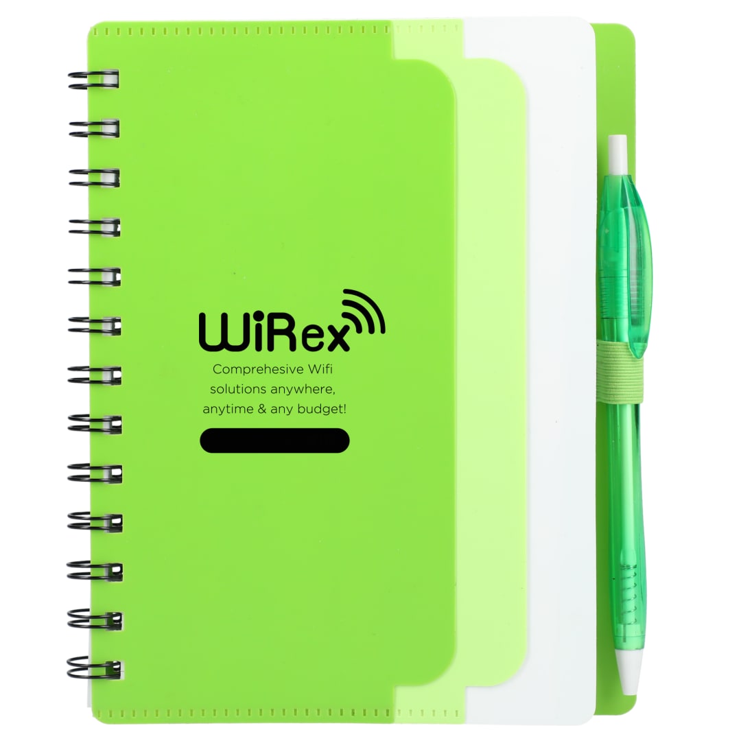 5" x 7" Recycled Dual Pocket Spiral Notebook w Pen 73
