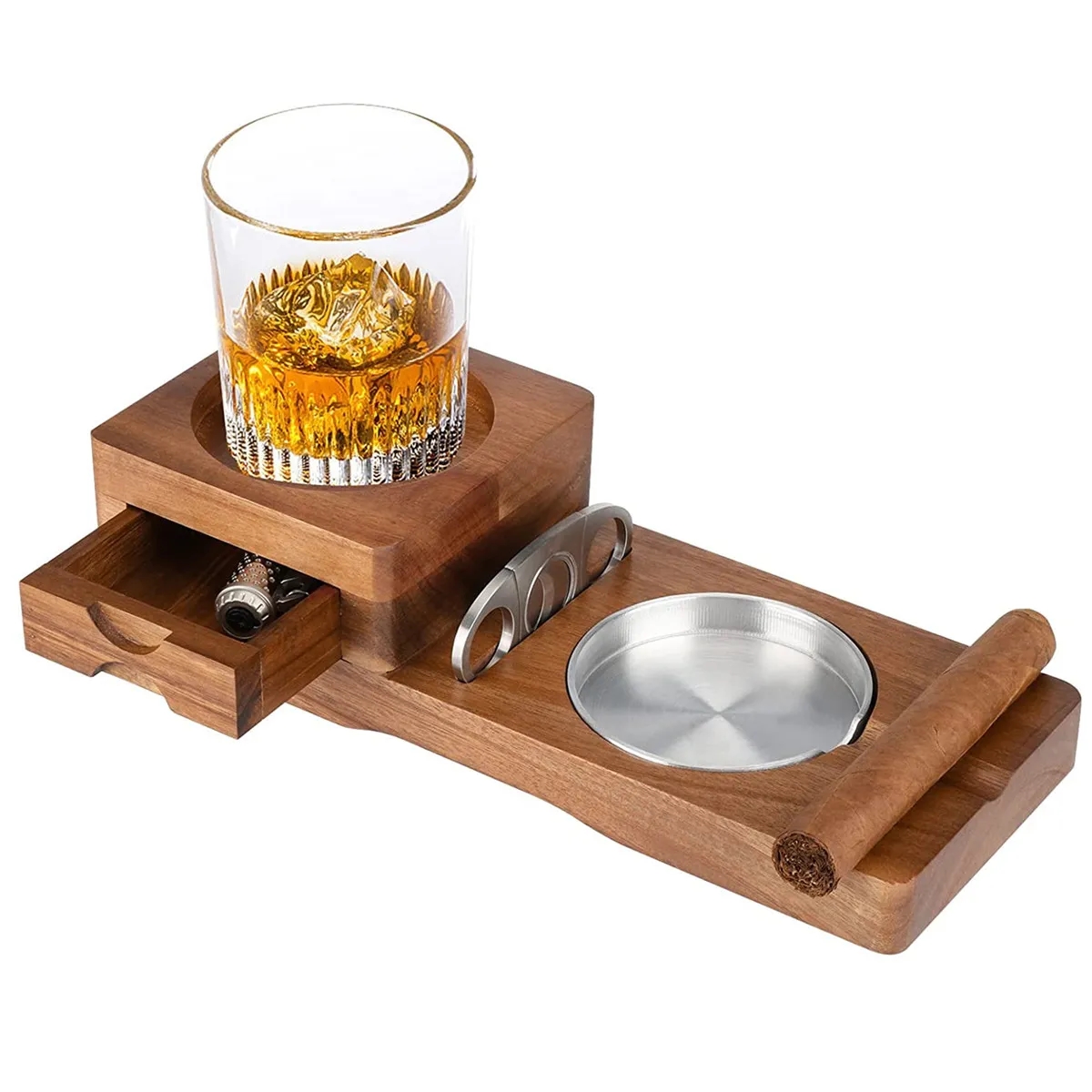 Cigar Ashtray Coaster With Whiskey Glass Tray 2