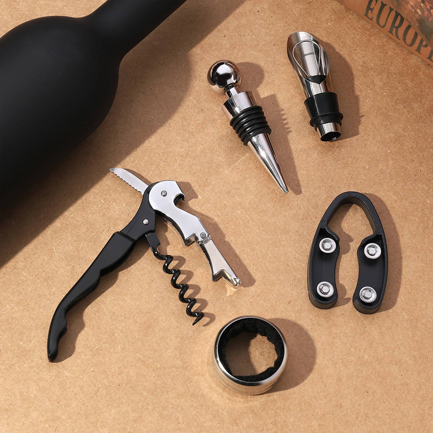 5PCS ABS Bottle Shaped Wine Opener Accessories Gift Set 3