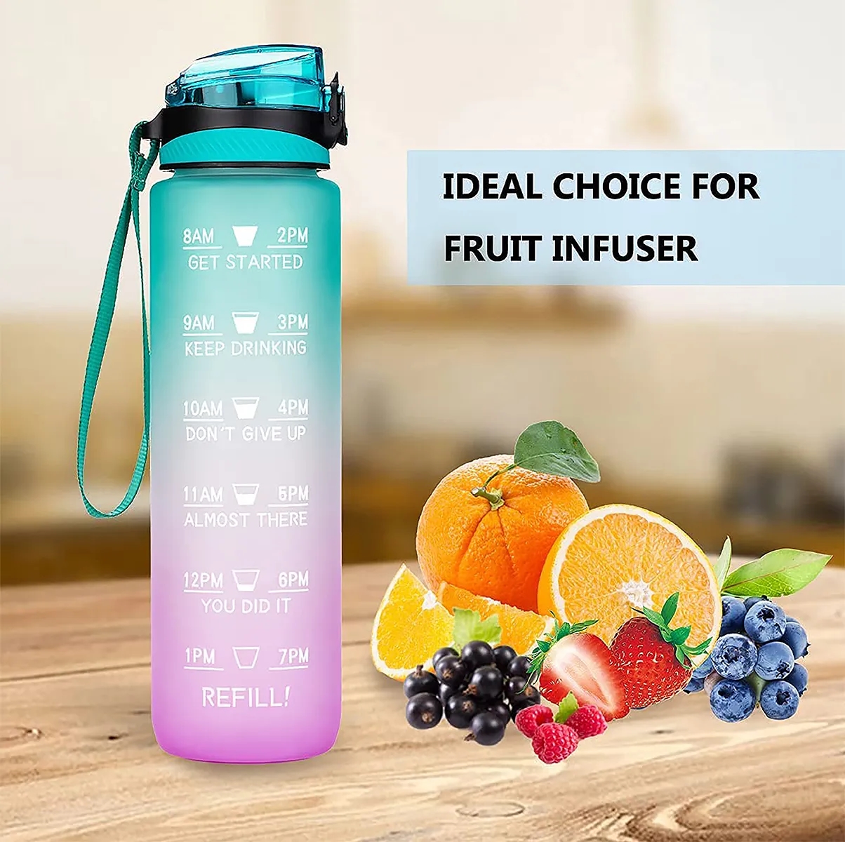 32oz Sport Motivational Time Marker Water Bottle With Straw 4