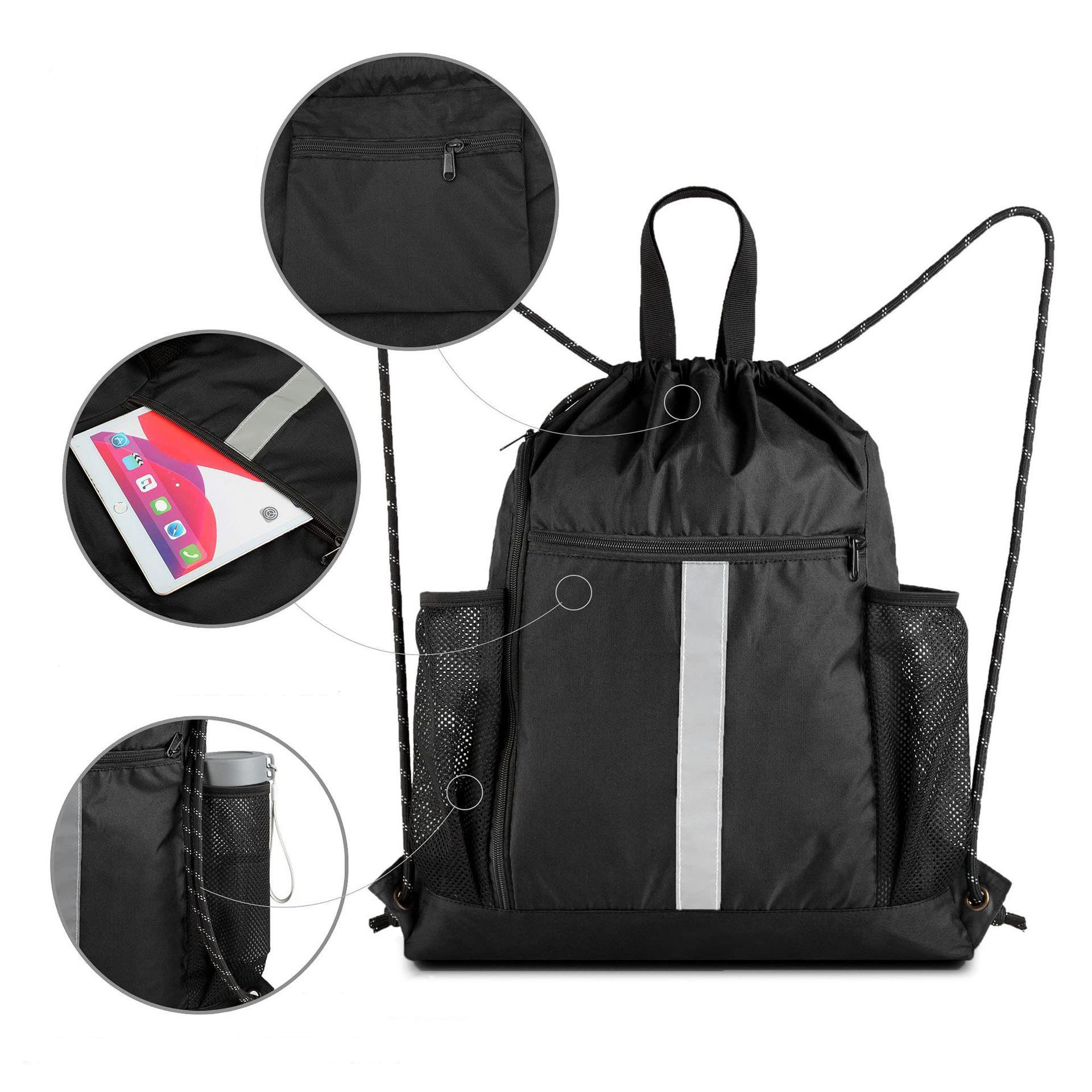 Drawstring Backpack With Shoe Compartment and Water Bottle 15