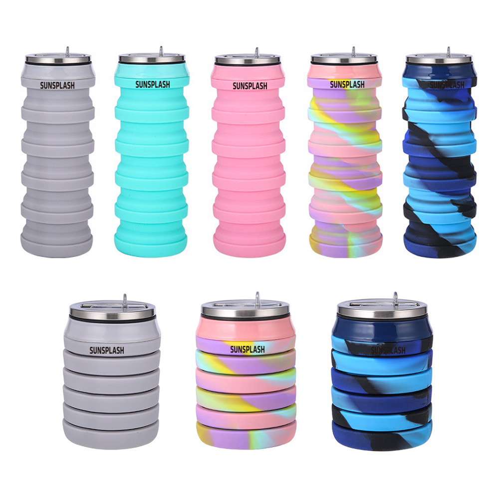 16.5oz Can-shaped Collapsible Sports Silicone Water Bottle 1