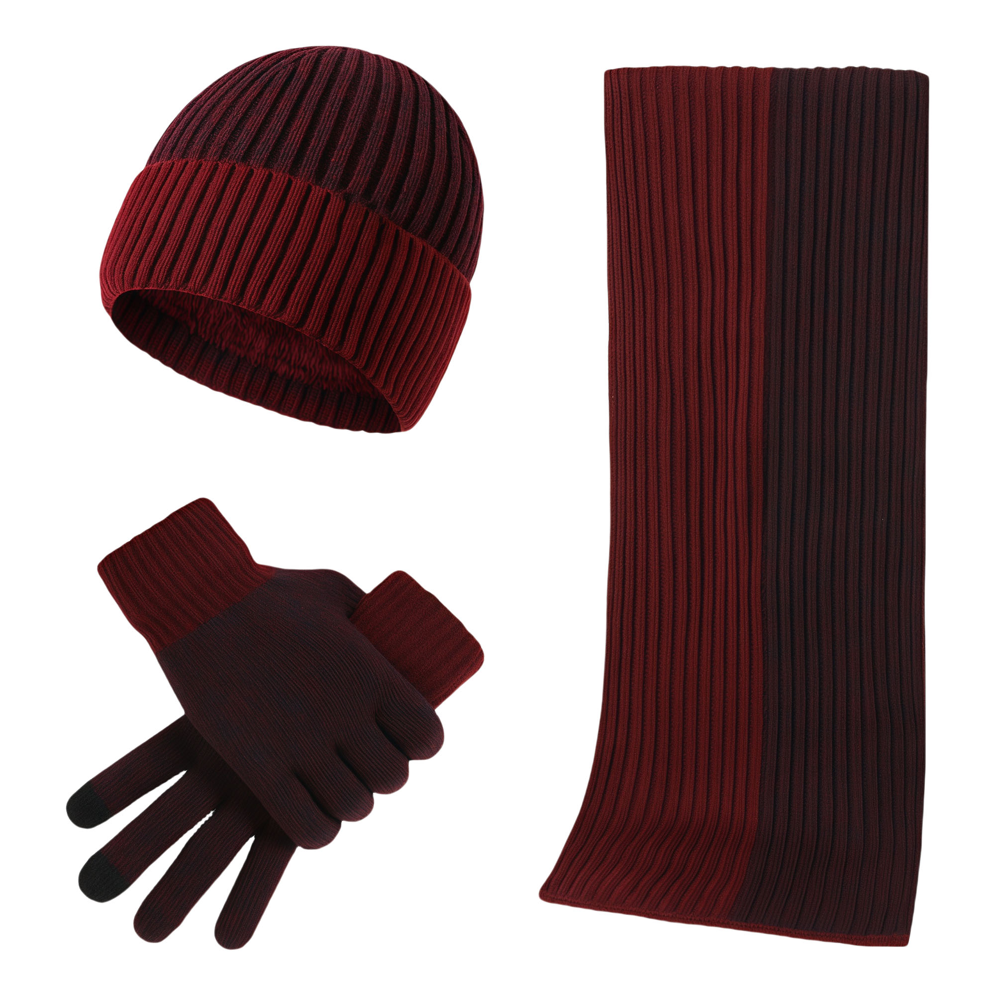 Winter Knit Hat Scarf Gloves Set - Striped 5