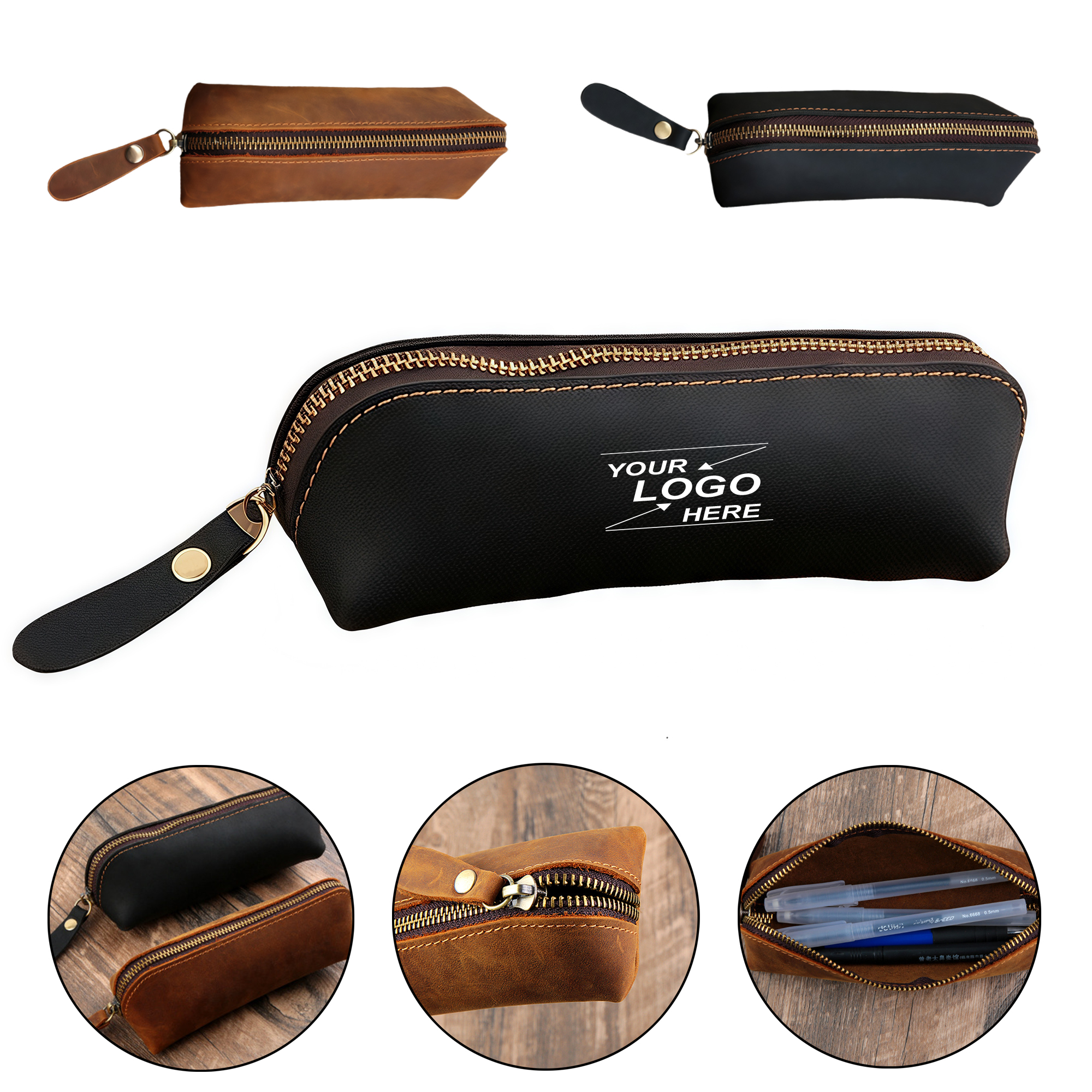 Vintage Leather Pen Pouch Student Writing Tools Organizer Square Stationery Box Compact Durable 3