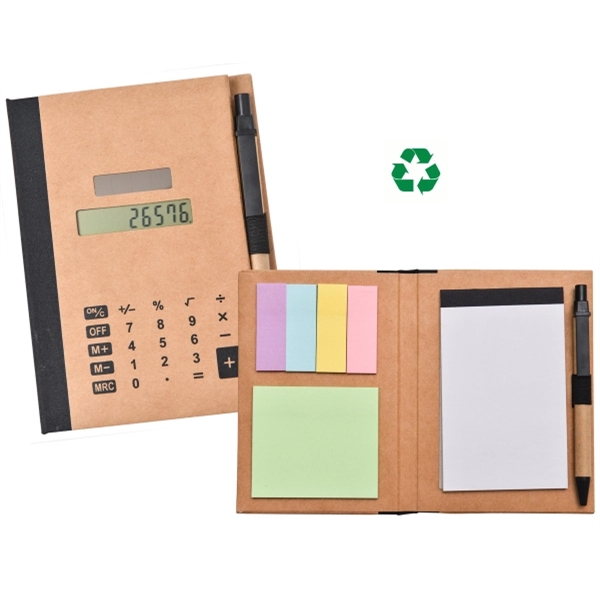 Recycled Solar Calculator with Pen, Notepad, & Flags 1