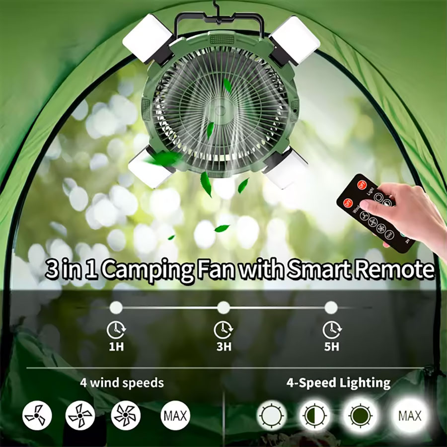 ResQ Multi-Use Portable Outdoor Fan with Light and Hook, 8000mAh Power Bank, Type-C Charging port 4