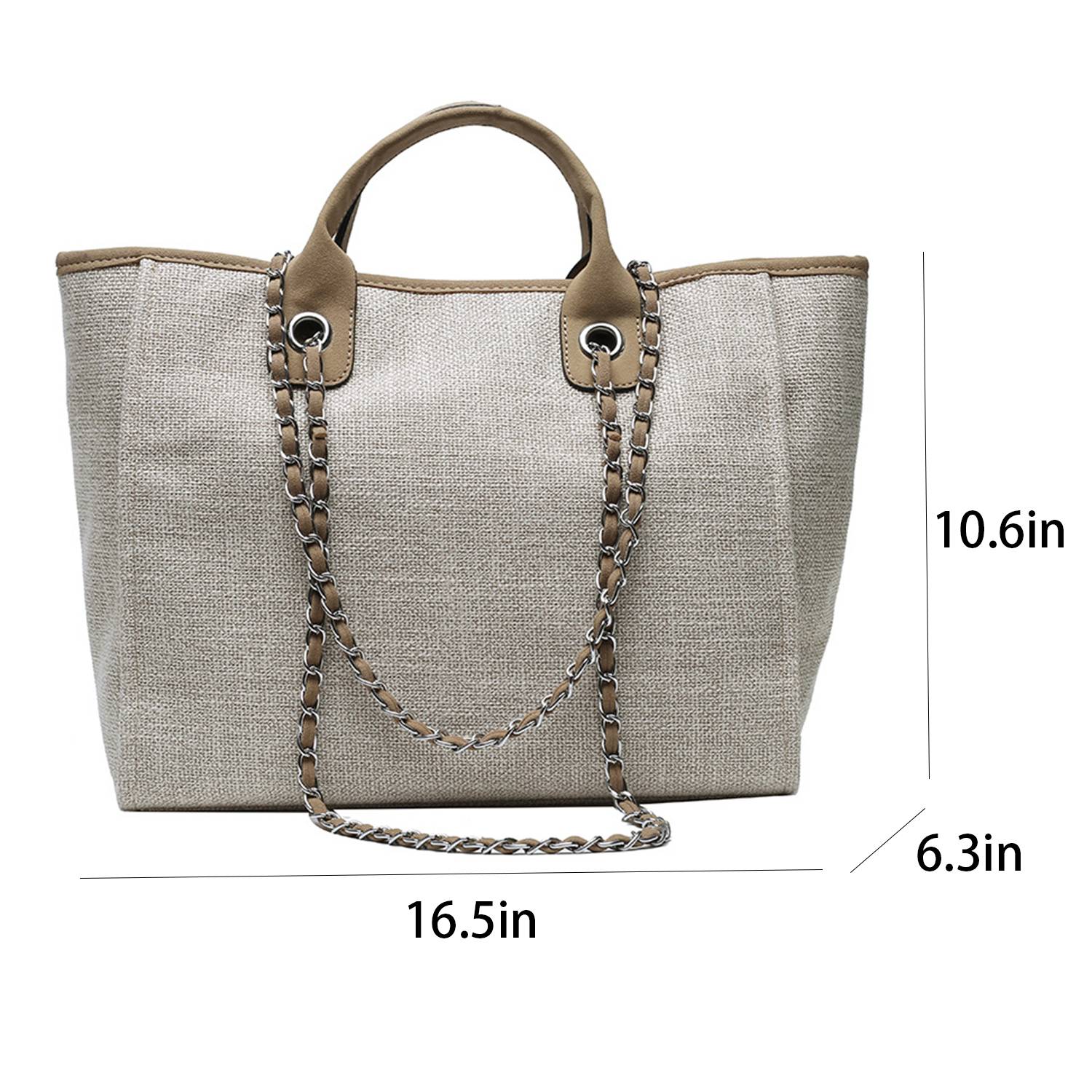 Canvas Tote Bag Large Capacity Solid Color Chain, custom tote bag with logo imprint 3