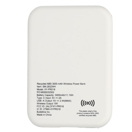 Recycled ABS 3000 mAh Wireless Power Bank 24