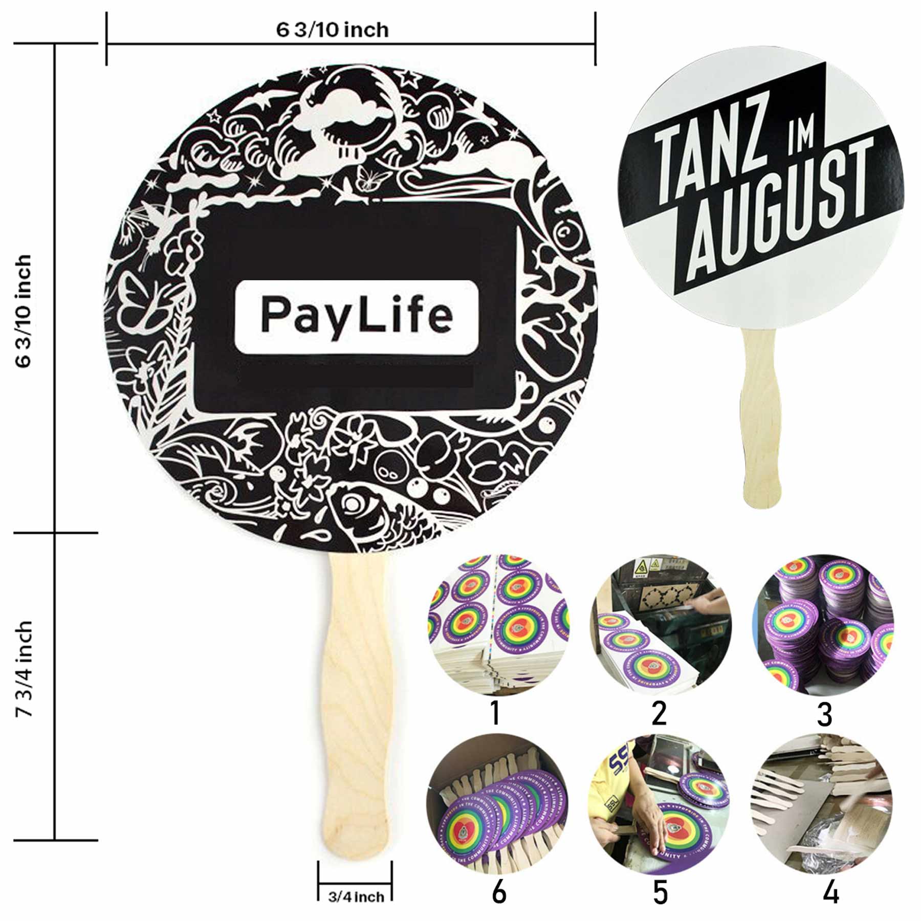 Round Paper Hand Fan With Wooden Handle 2