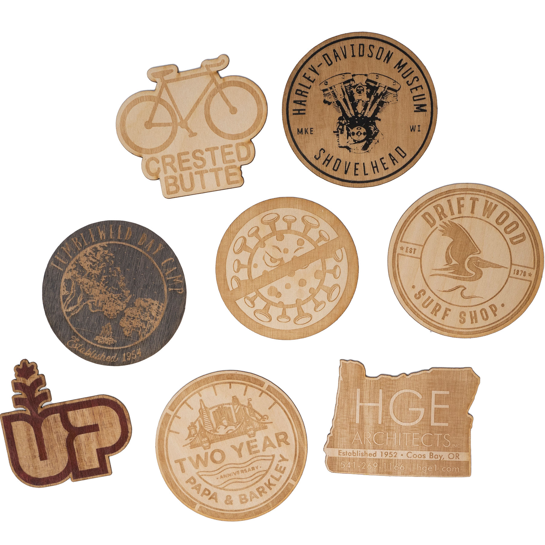 Wood Stickers: 3" W x 3" H 2
