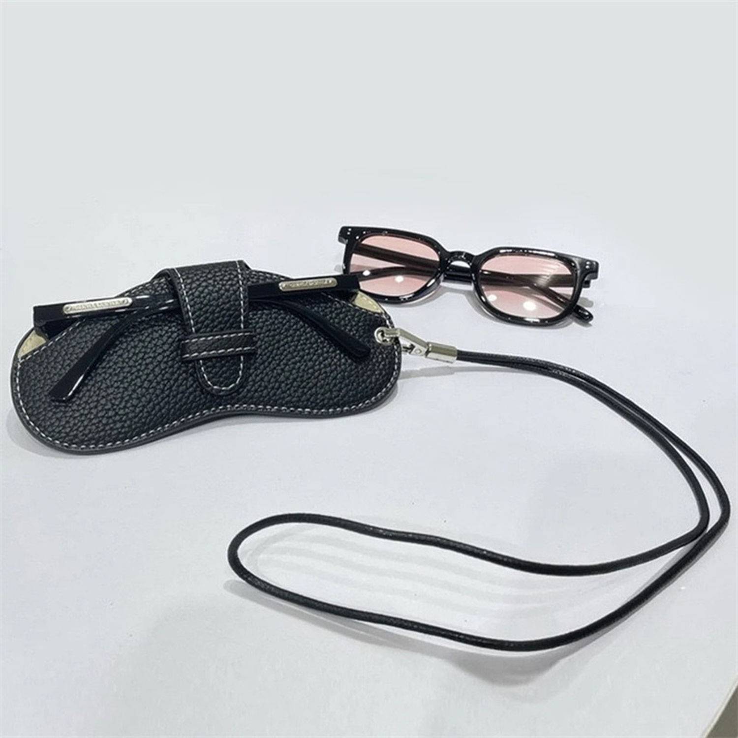 Business Portable Neck Hanging PU Leather Glasses Gag 7