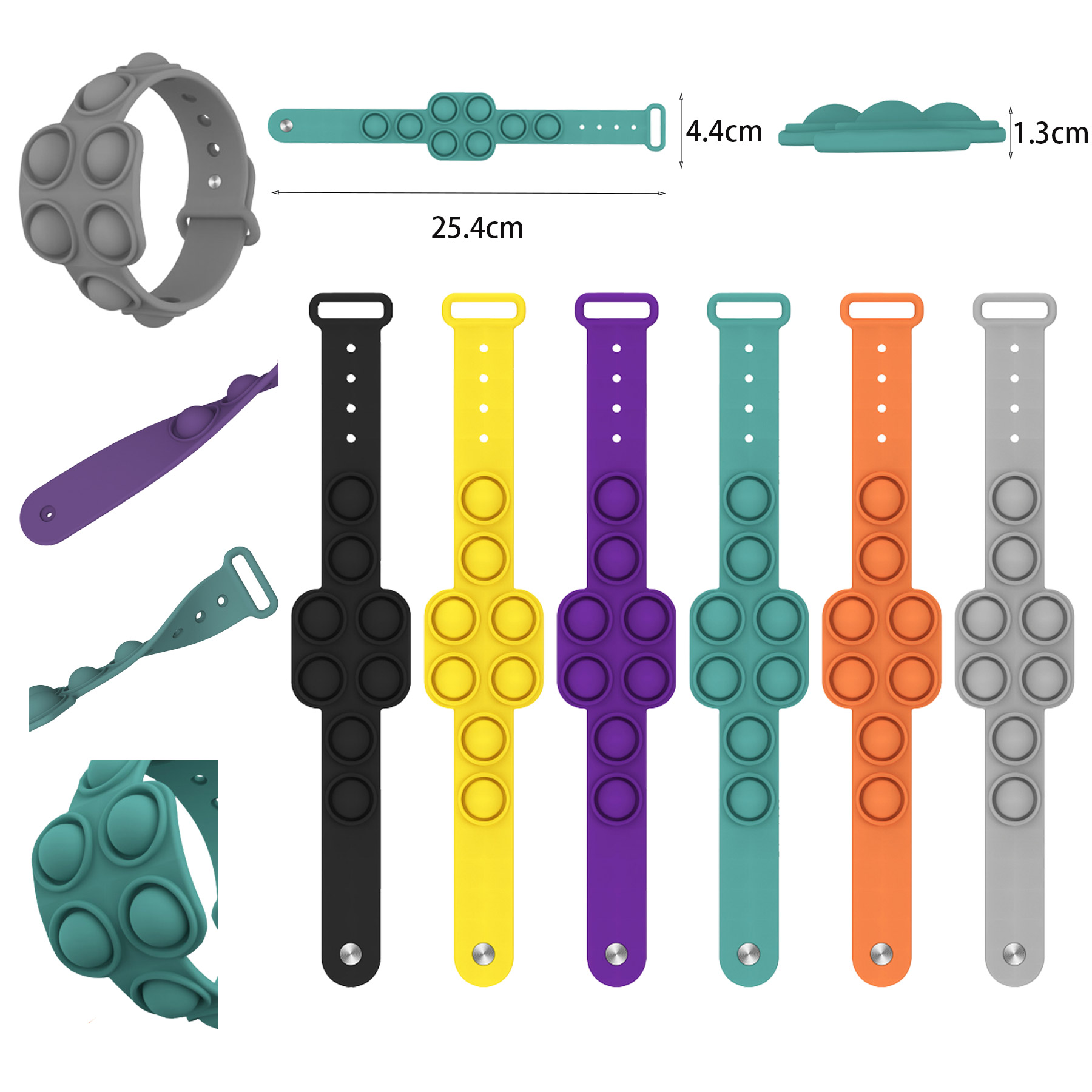 Square Push Pop Bubble Fidget Sensory Toy Wristband 1